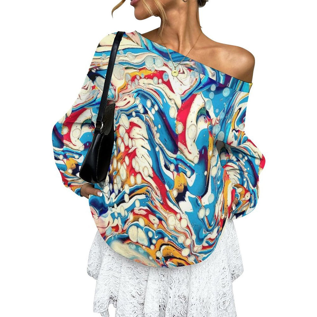 Color Me Happy Women's Off-shoulder Long Sleeve Sweatshirt