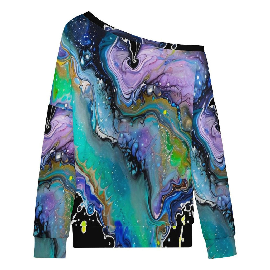 Fluid Art Heart Women's Off-shoulder Long Sleeve Sweatshirt