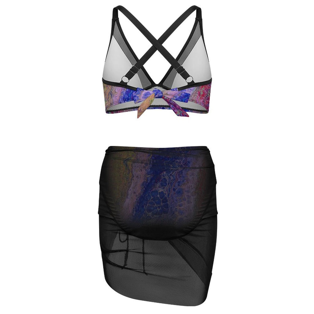 Tie-Dye Delight - Design Women's Mesh Drawstring Skirt and Swimsuit Set