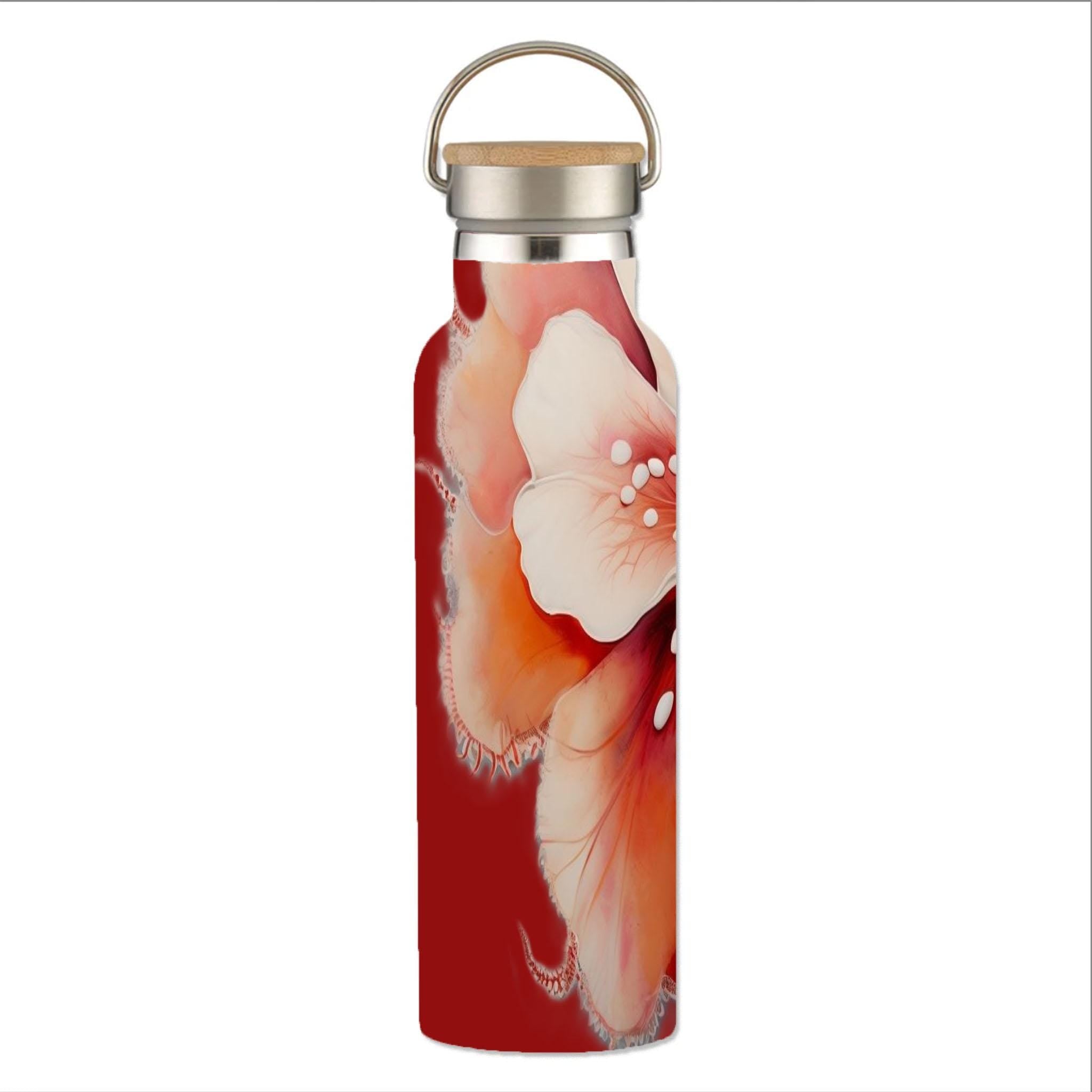 Tropical Red Floral - Stainless Steel Water Bottle with Bamboo Lid