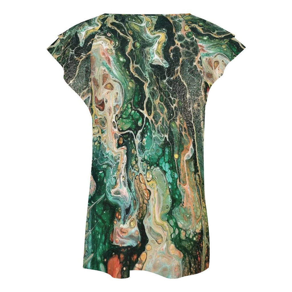 Fall Women's Ruffle Sleeve V-Neck T-Shirt