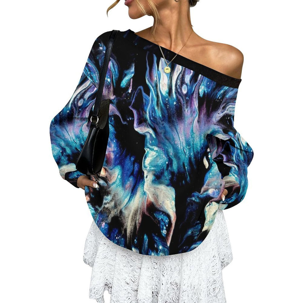 Teal Delight Women's Off-shoulder Long Sleeve Sweatshirt