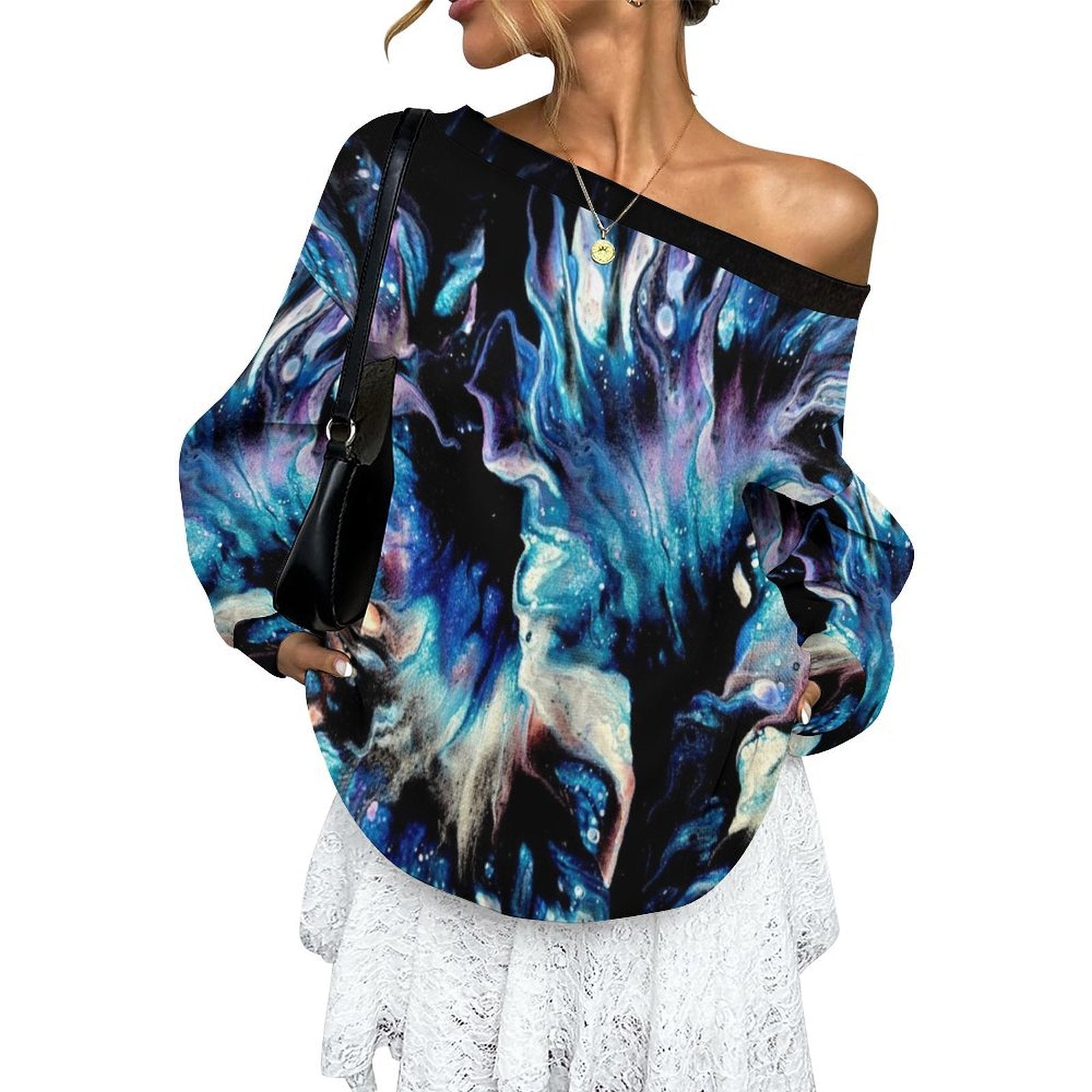 Teal Delight Women's Off-shoulder Long Sleeve Sweatshirt