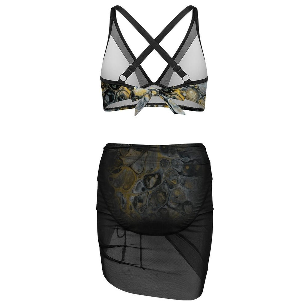 Stone Art - Design Women's Mesh Drawstring Skirt and Swimsuit Set
