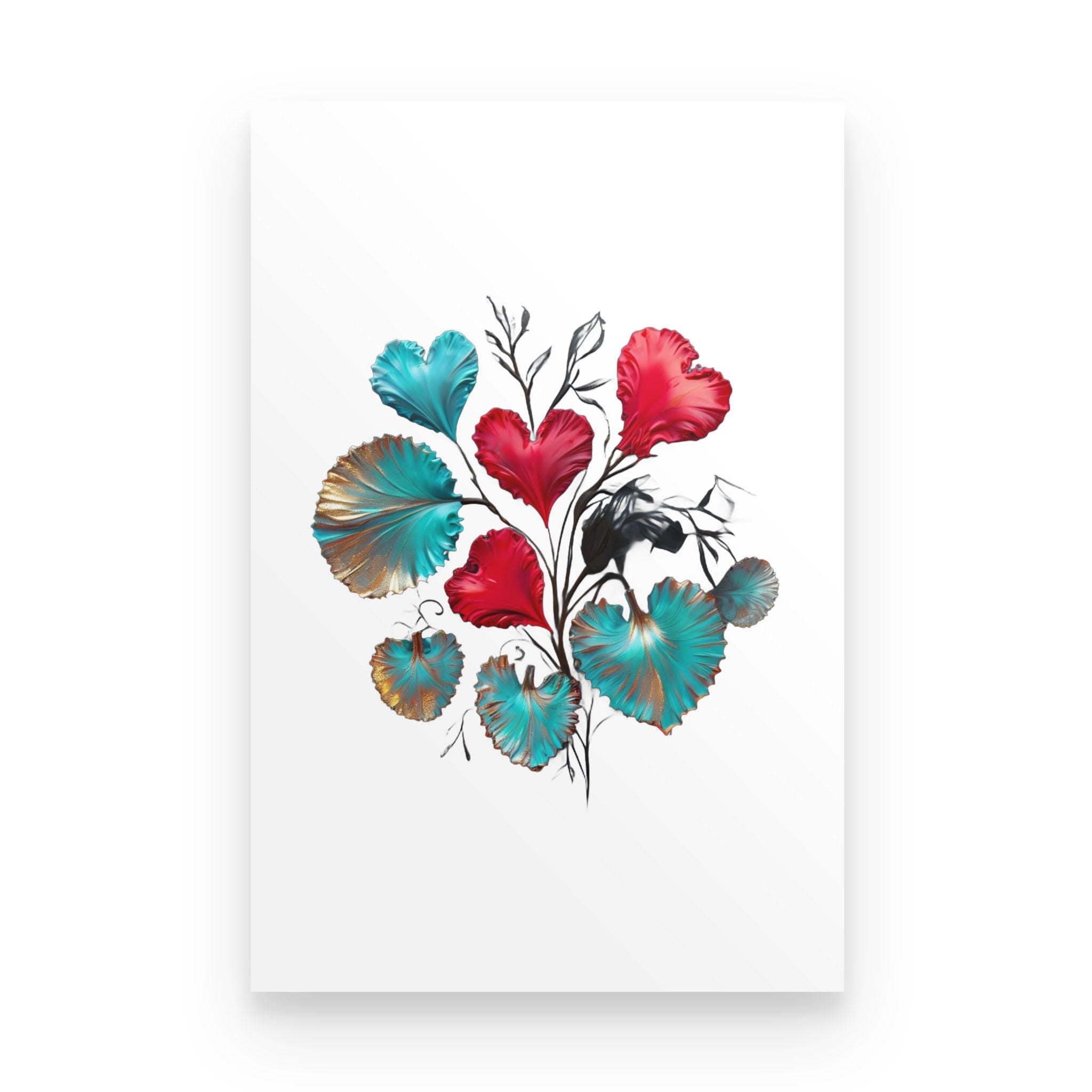 Hearts Floral Art Print – Whimsical Foliage Poster