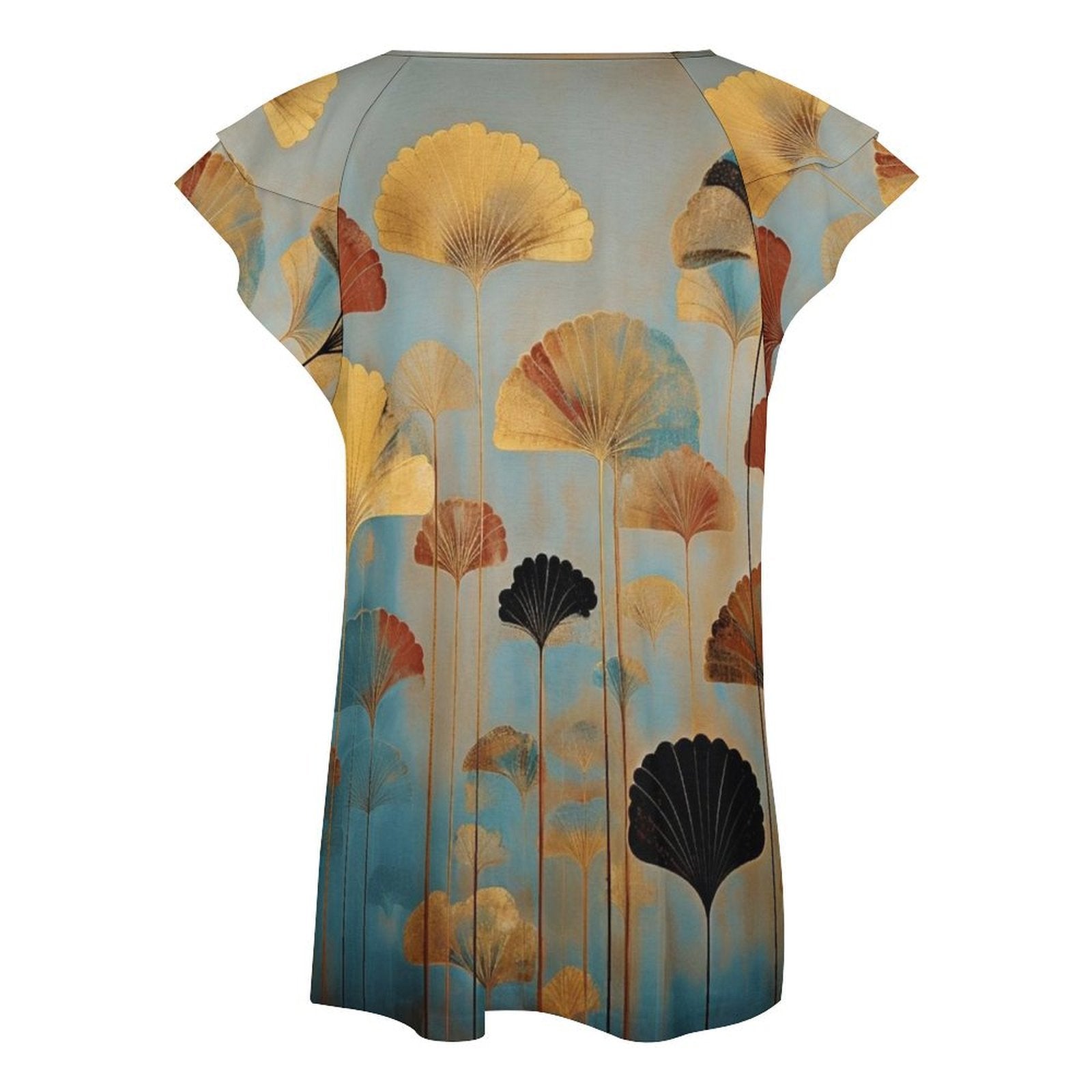 Fan-tasy Women's Ruffle Sleeve V-Neck T-Shirt