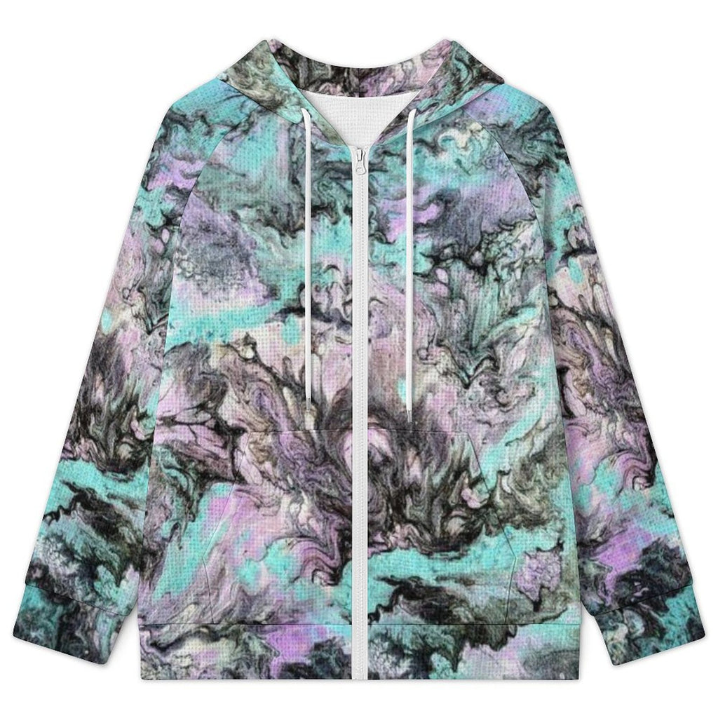Turquoise Splash - Women's Full-zip Hoodie with Drawstring