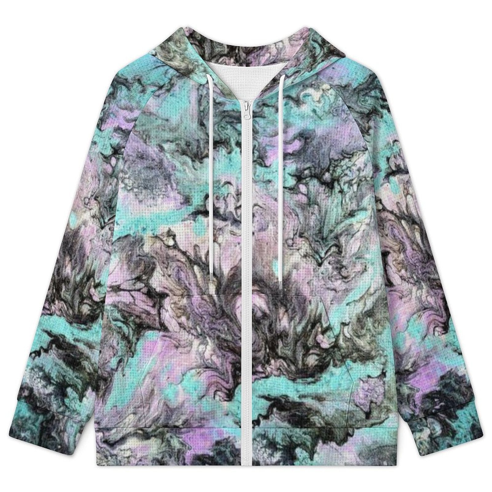 Turquoise Splash - Women's Full-zip Hoodie with Drawstring