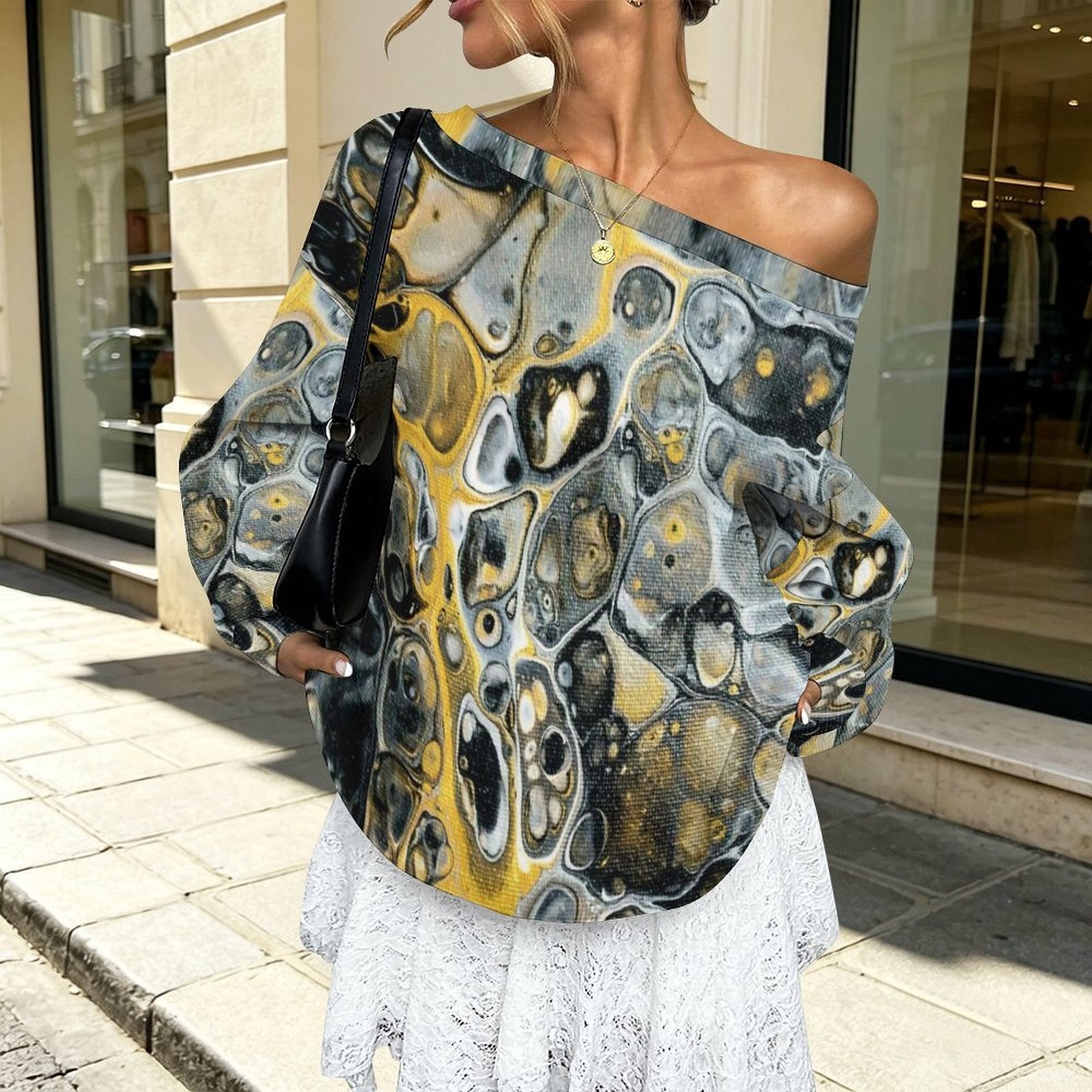 Stone Art Women's Off-shoulder Long Sleeve Sweatshirt