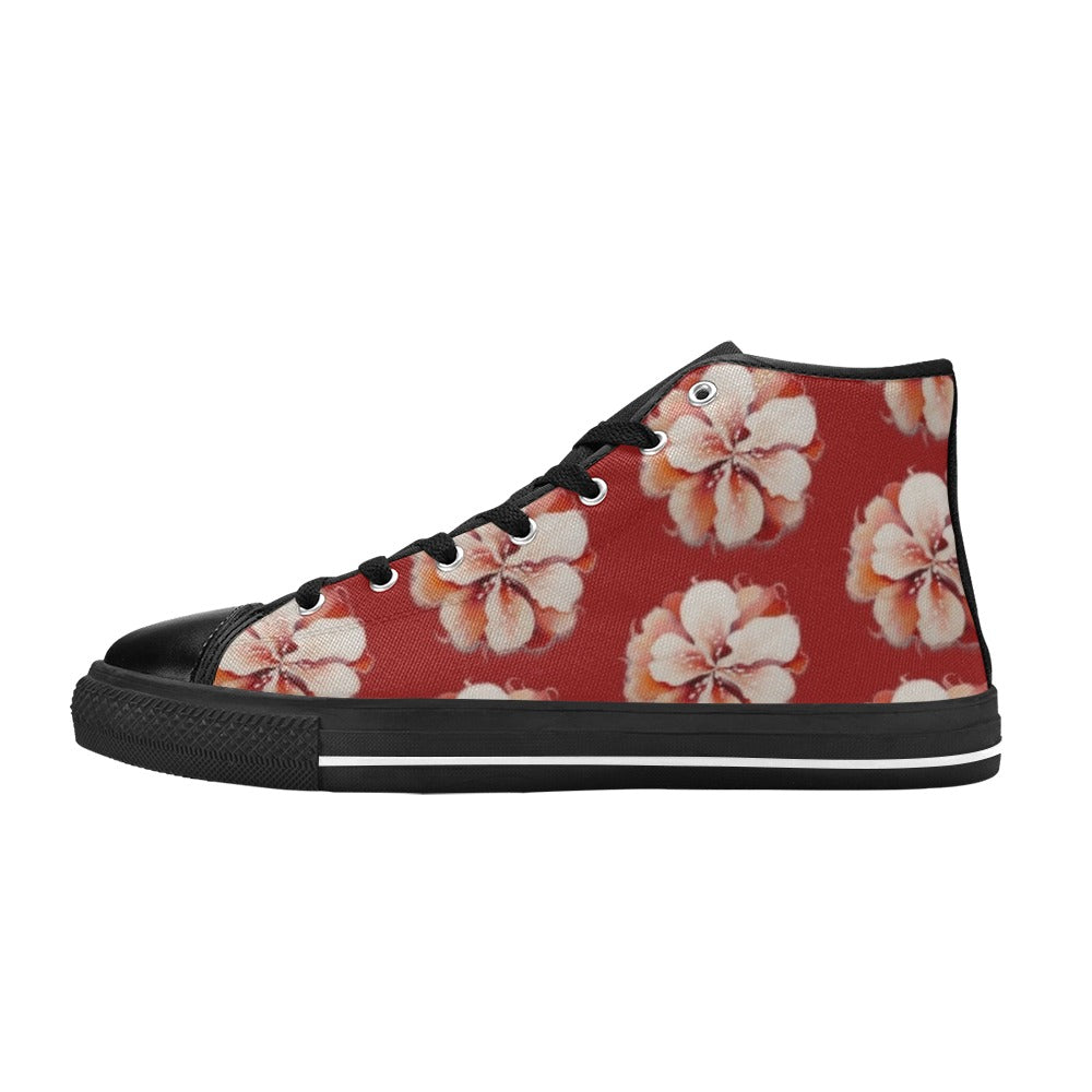 Red Floral - Women's Classic High Top Canva Shoes
