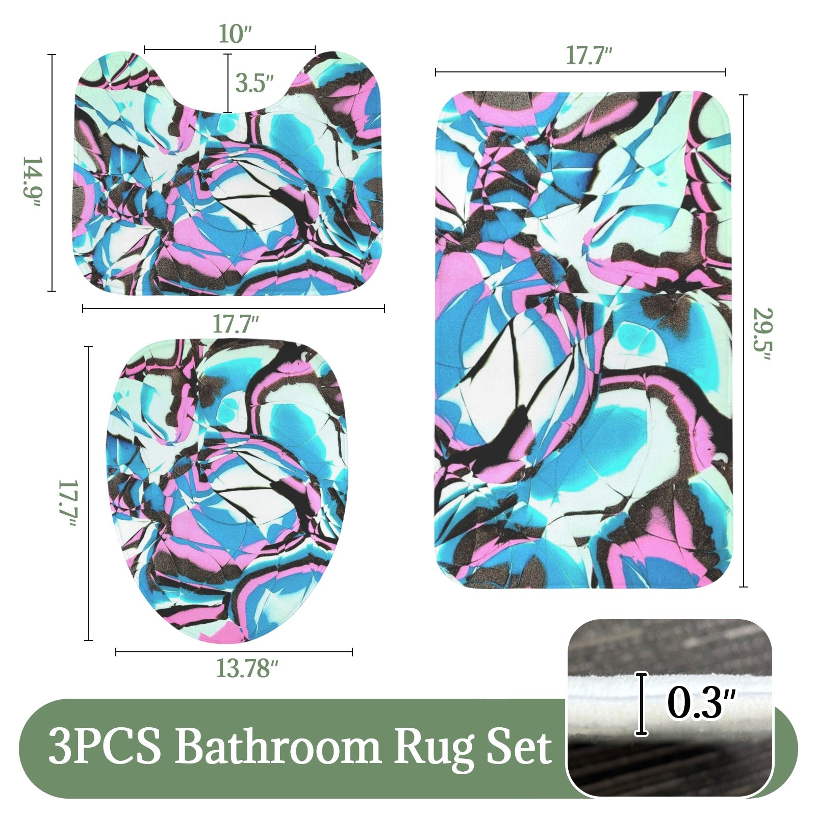 Glow Party 3-Piece Bathroom Rug Set