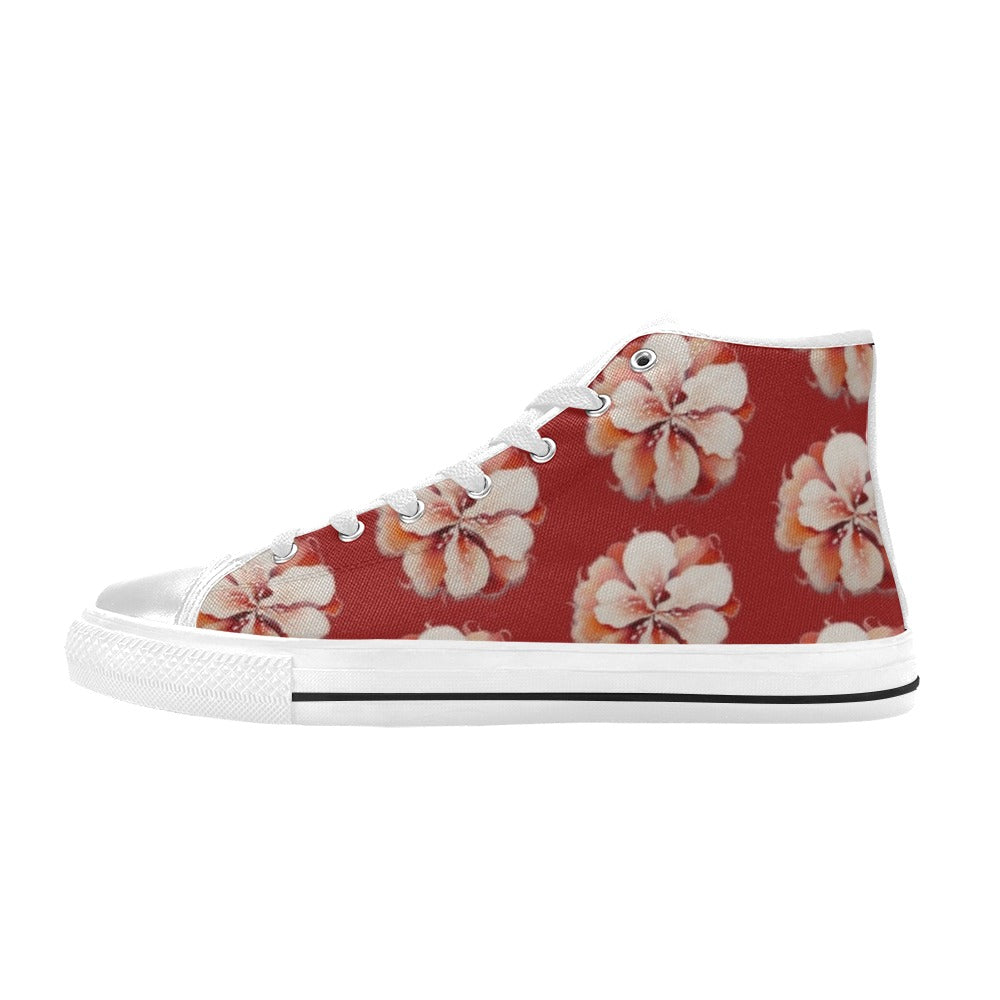 Red Floral - Women's Classic High Top Canva Shoes
