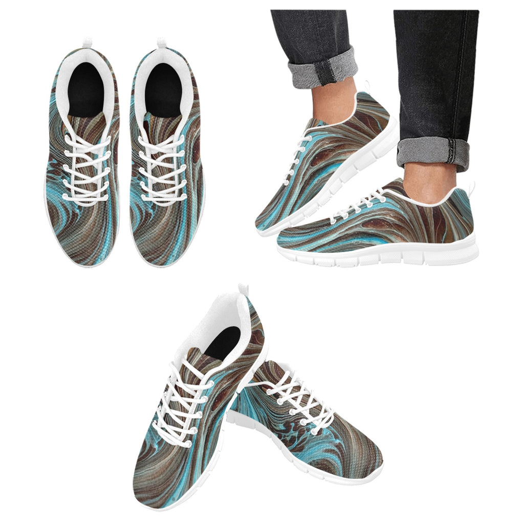 Losing My Marbles White Men's Breathable Running Shoes (Model 055)