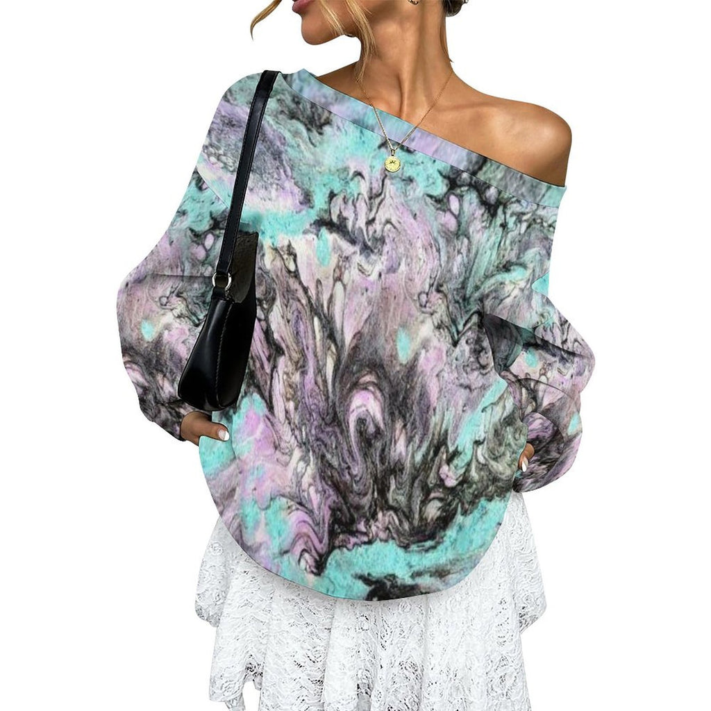 Turquoise Splash Women's Off-shoulder Long Sleeve Sweatshirt