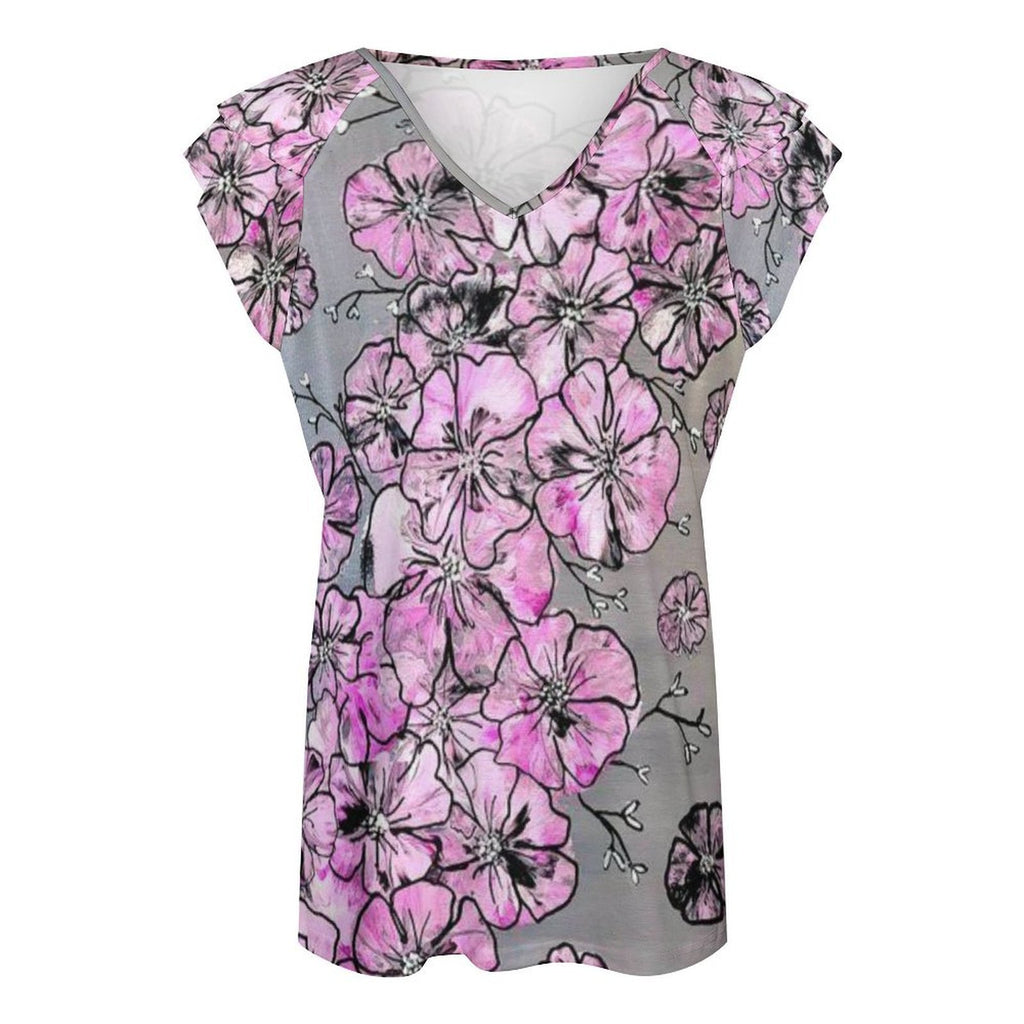 Garden of Hope Women's Ruffle Sleeve V-Neck T-Shirt