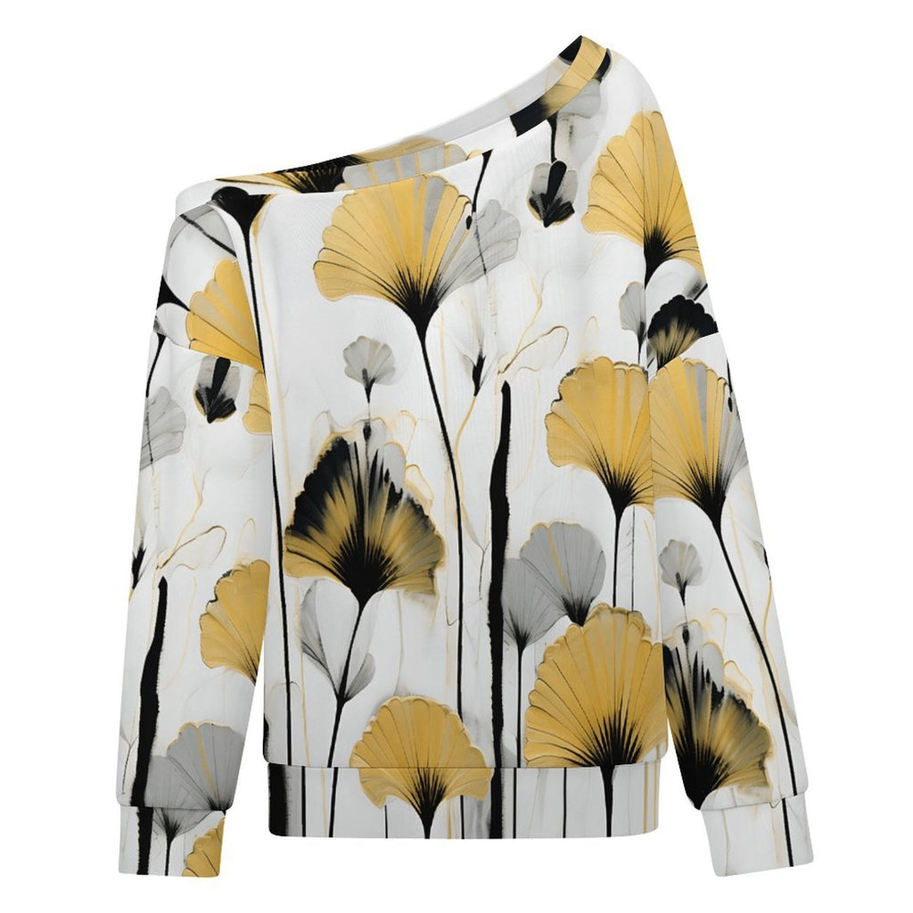 Golden Ginkgo Women's Off-shoulder Long Sleeve Sweatshirt