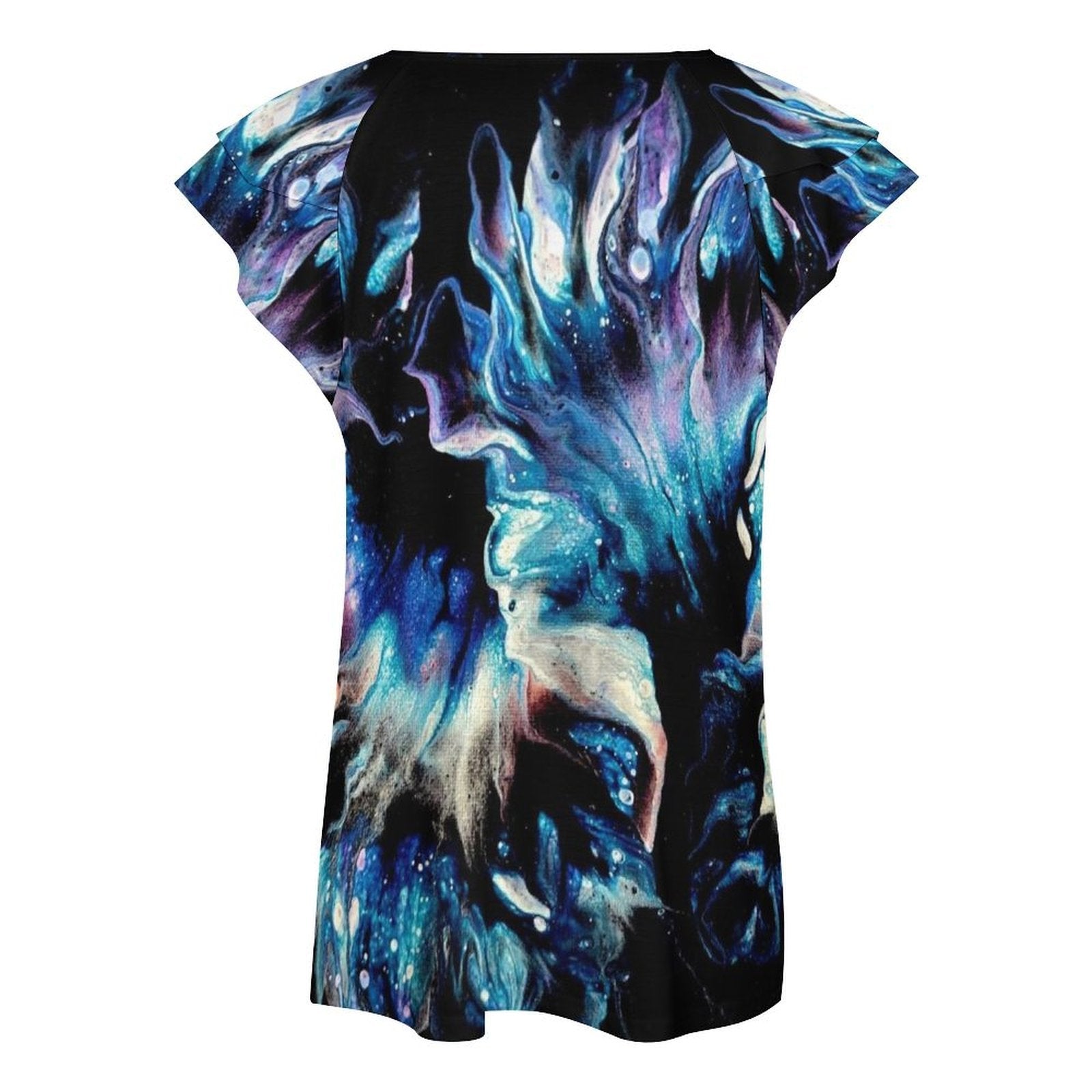 Teal Delight Women's Ruffle Sleeve V-Neck T-Shirt