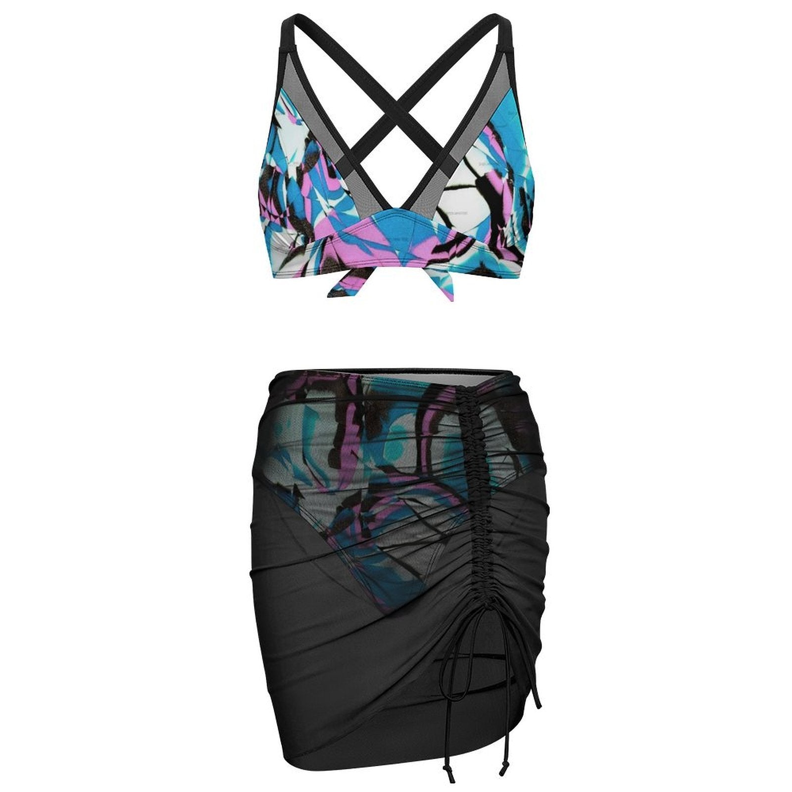Glow Party - Design Women's Mesh Drawstring Skirt and Swimsuit Set