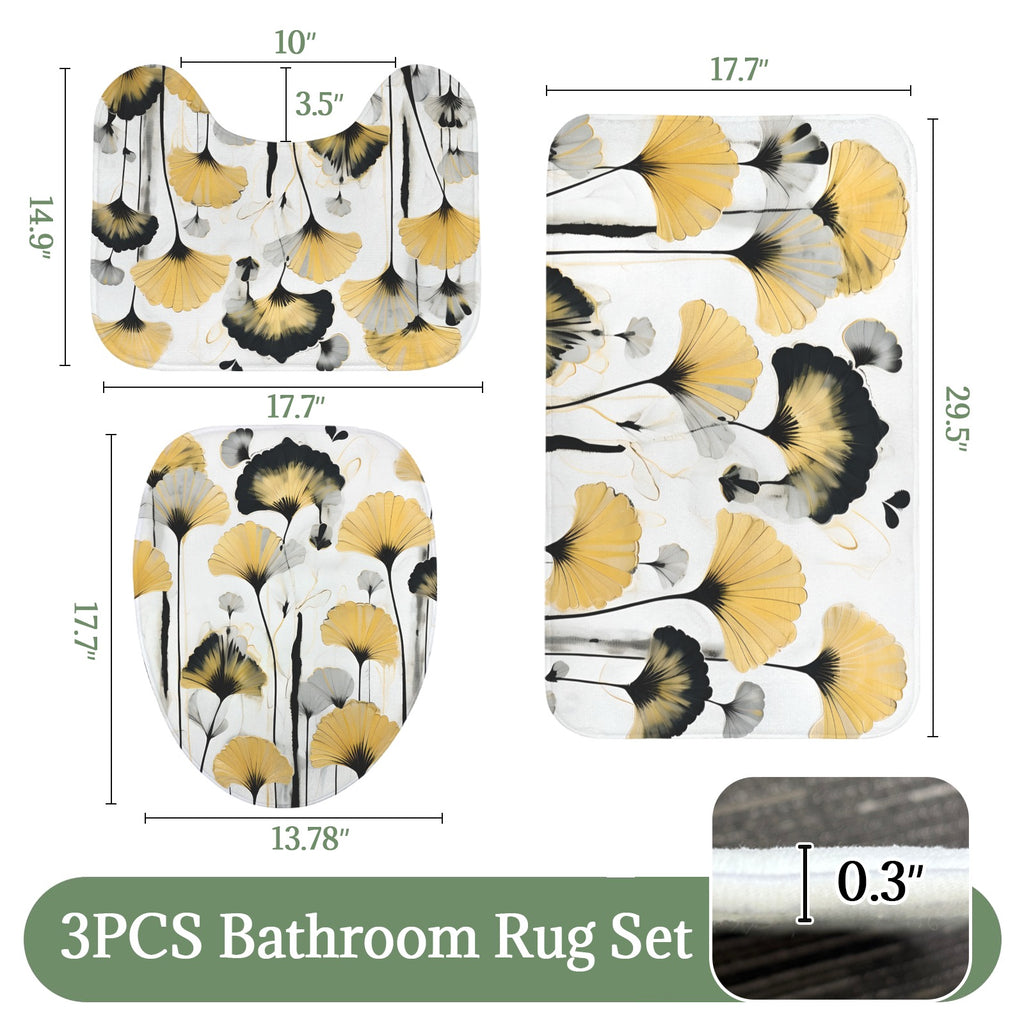Golden Ginkgo 3-Piece Bathroom Rug Set