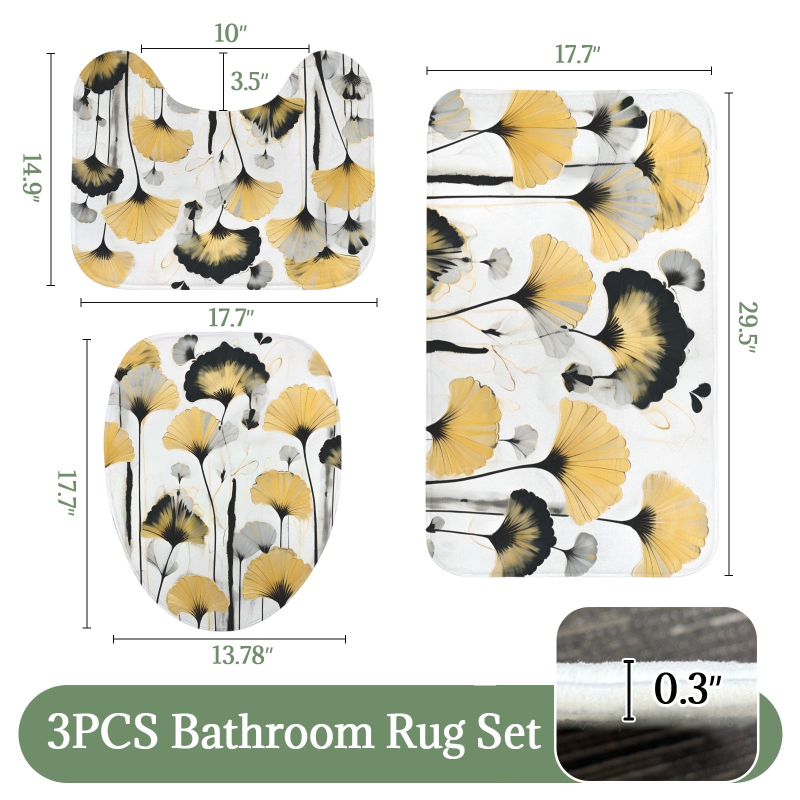 Golden Ginkgo 3-Piece Bathroom Rug Set