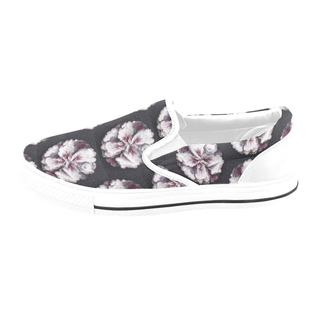 Black Floral - Women's Canvas Slip-Ons