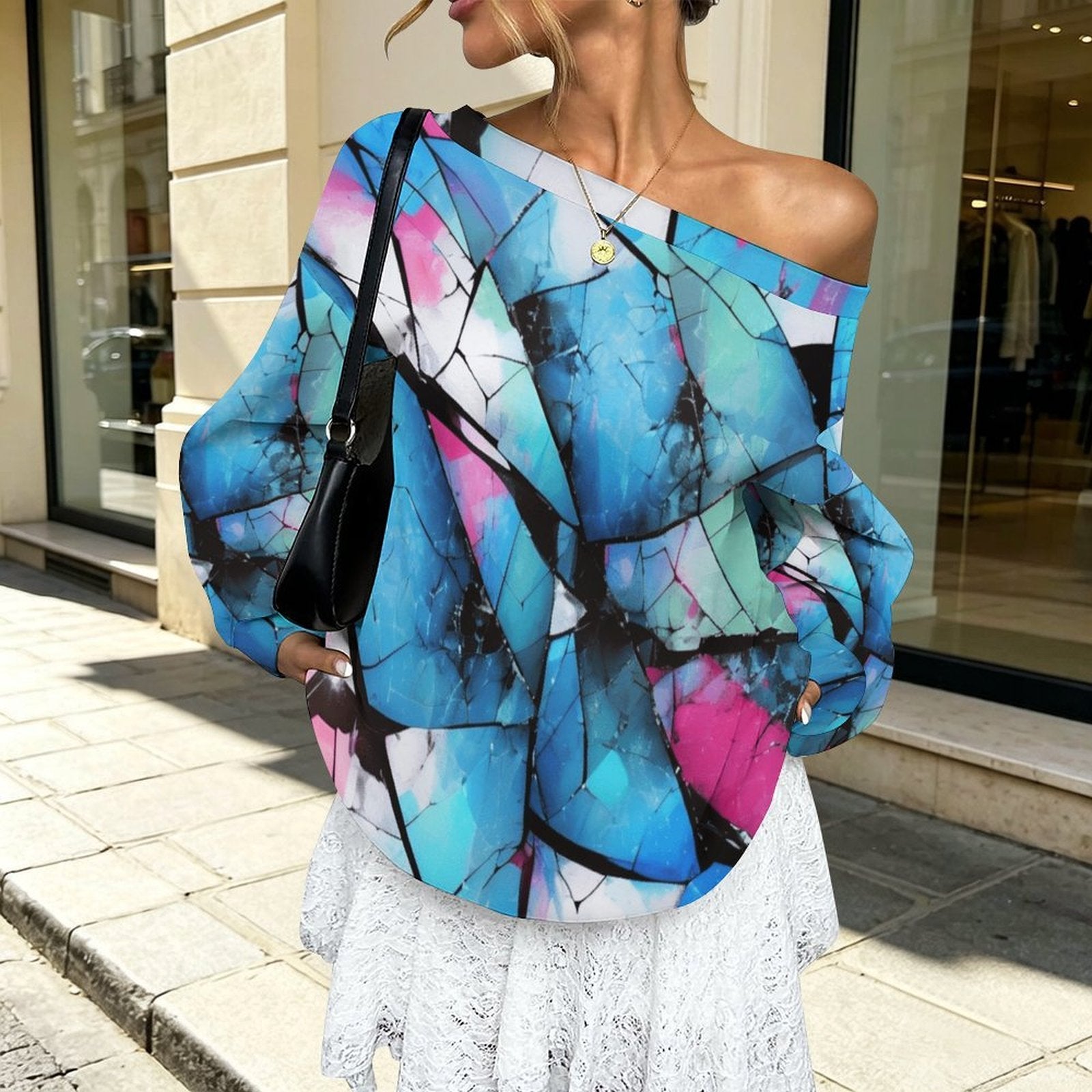 Mystical Mosaic - Women's Off-shoulder Long Sleeve Sweatshirt