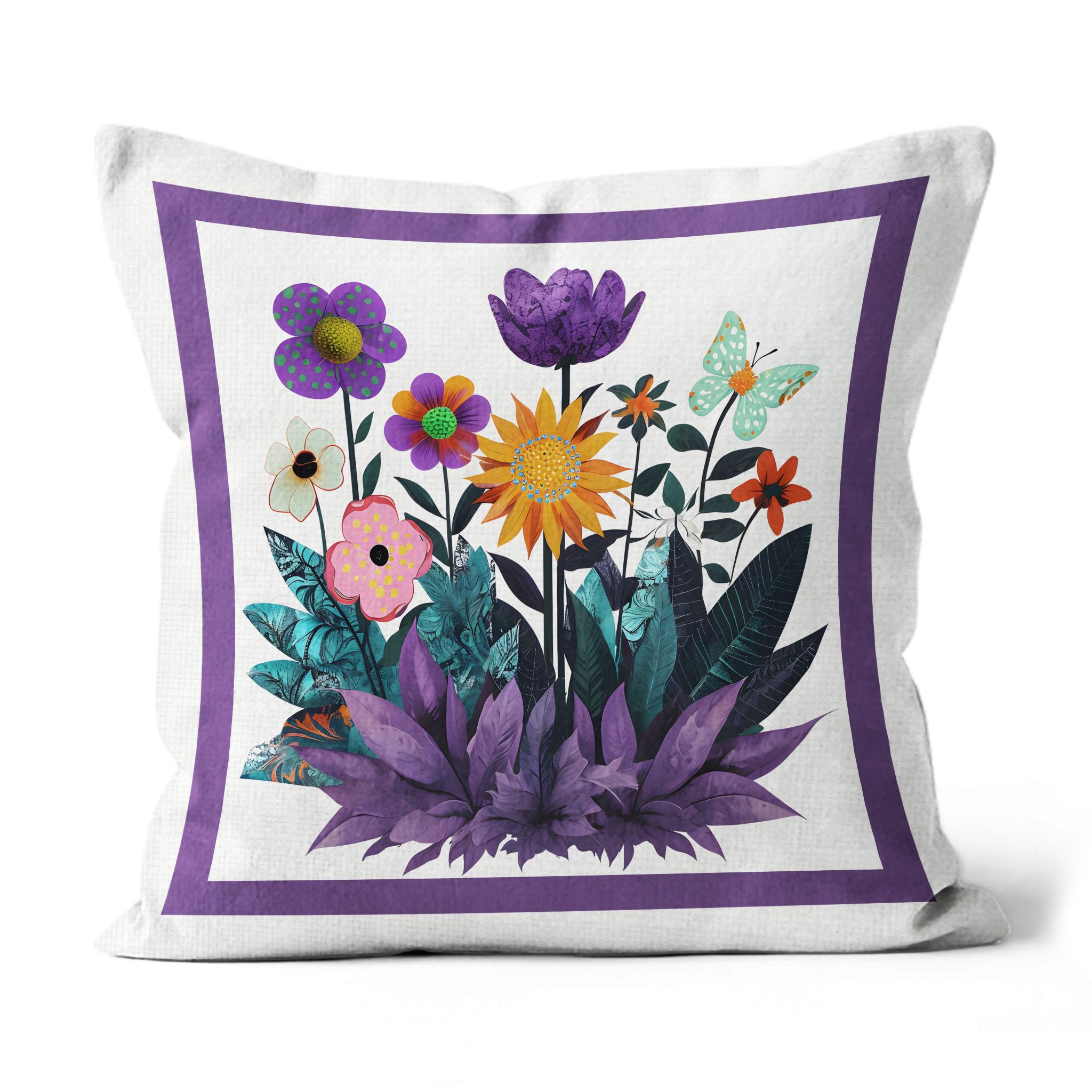 Abstract Purple Garden - Linen Throw Pillow