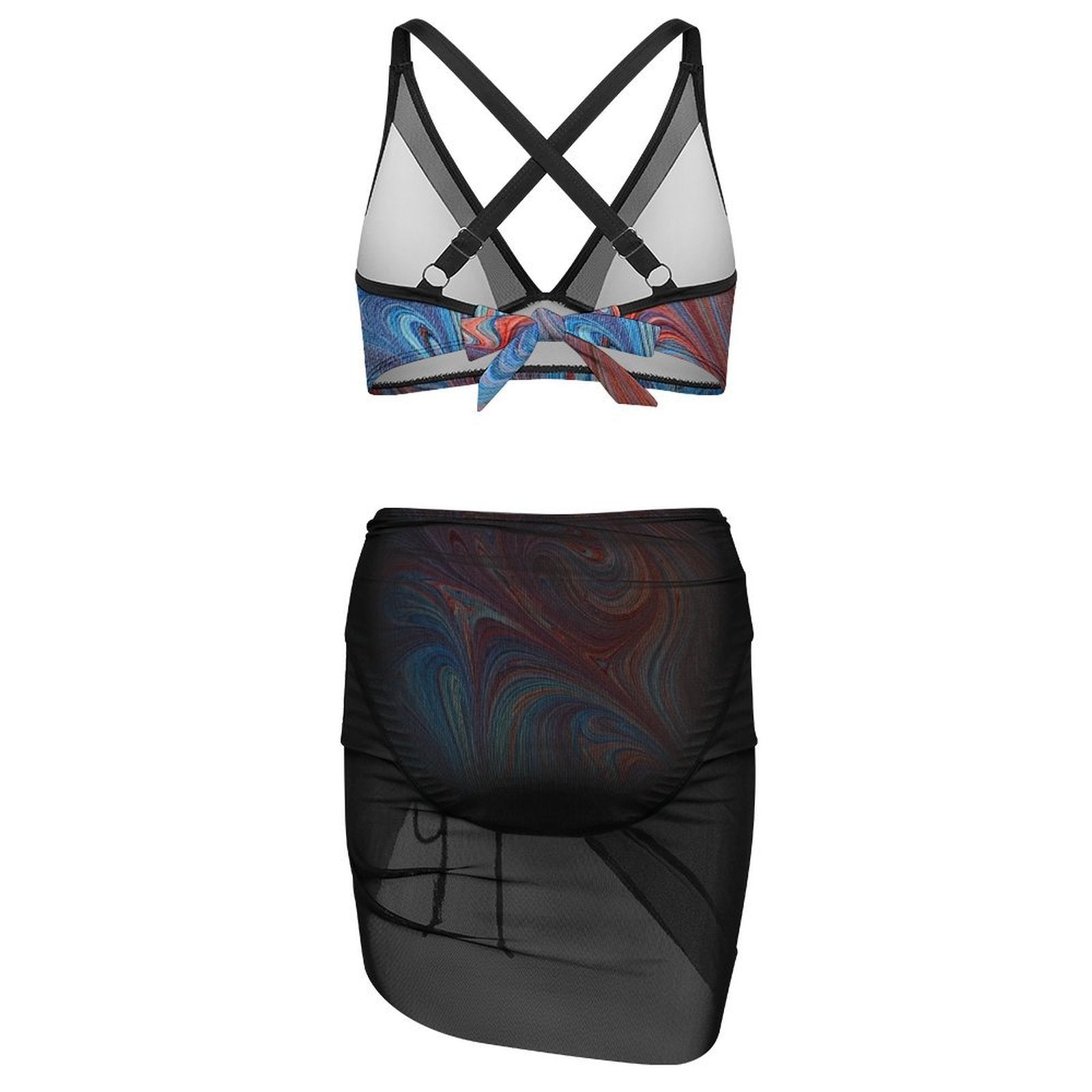 Superhero - Design Women's Mesh Drawstring Skirt and Swimsuit Set