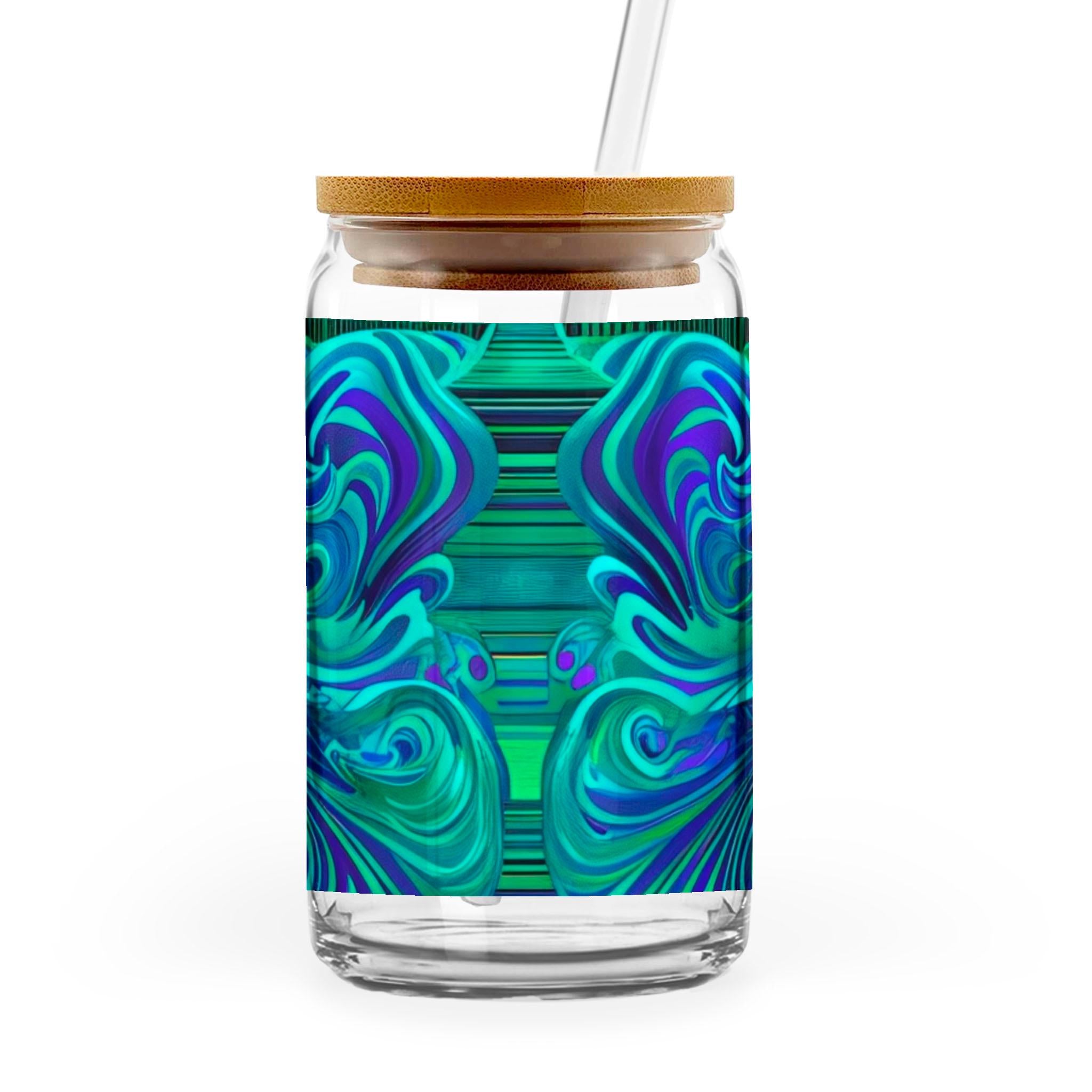 Dreamy Spirals - 16oz Glass Can with Bamboo Lid & Straw