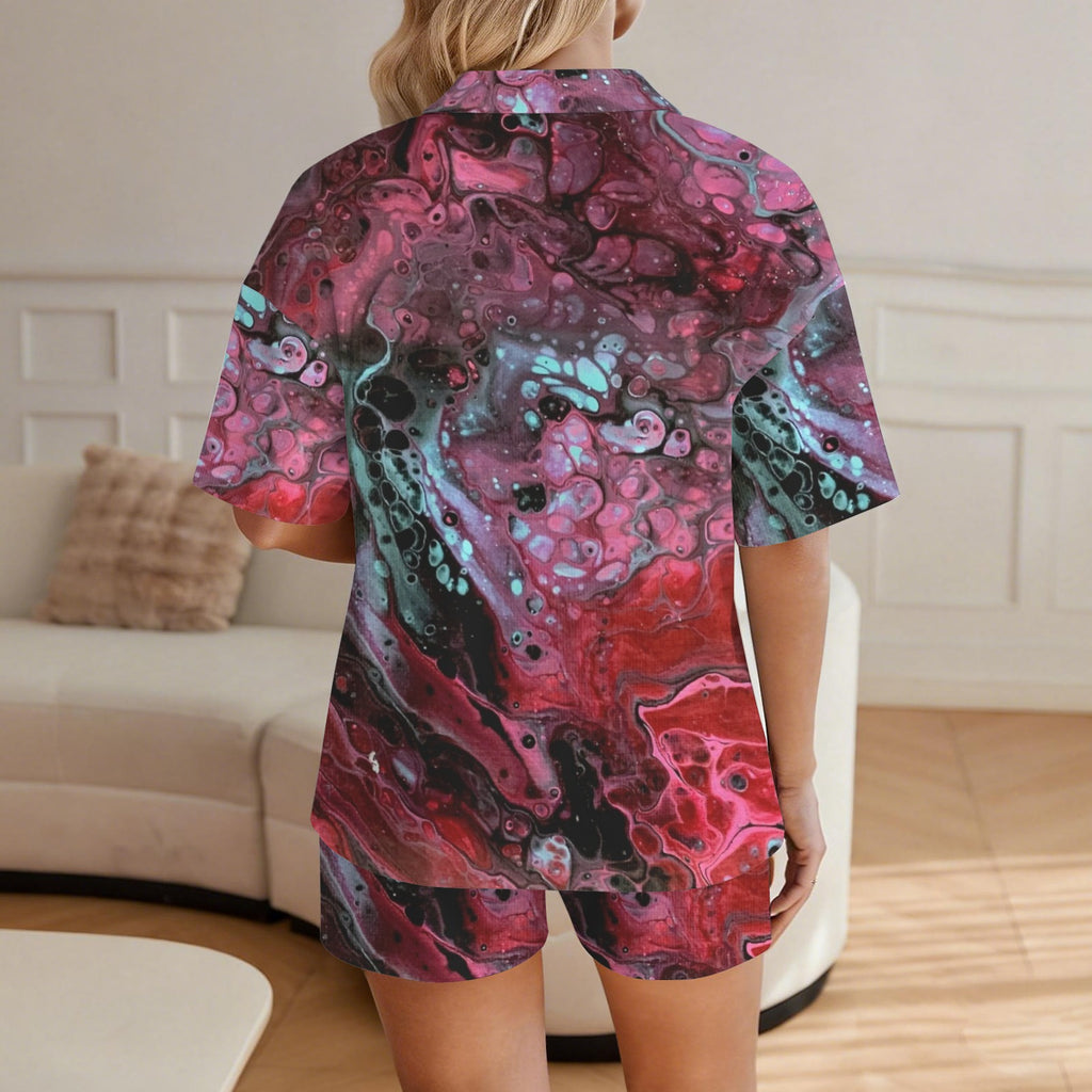 Deep Magenta Women's V-Neck Short Pajama Set