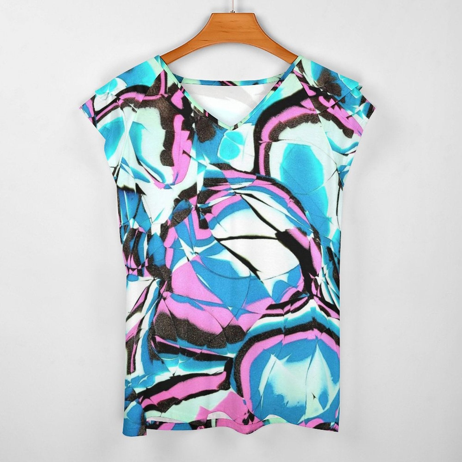 Glow Party Women's Ruffle Sleeve V-Neck T-Shirt