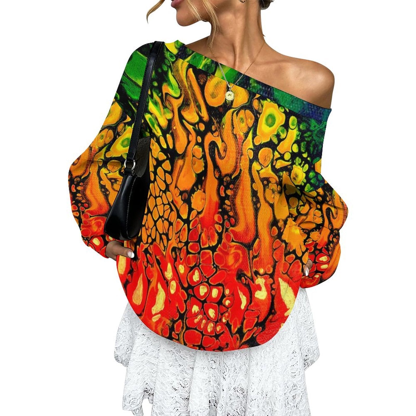 Fire Women's Off-shoulder Long Sleeve Sweatshirt