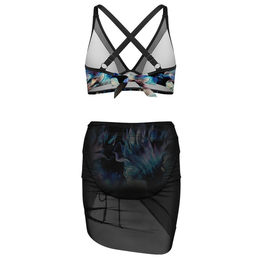 Teal Delight - Design Women's Mesh Drawstring Skirt and Swimsuit Set