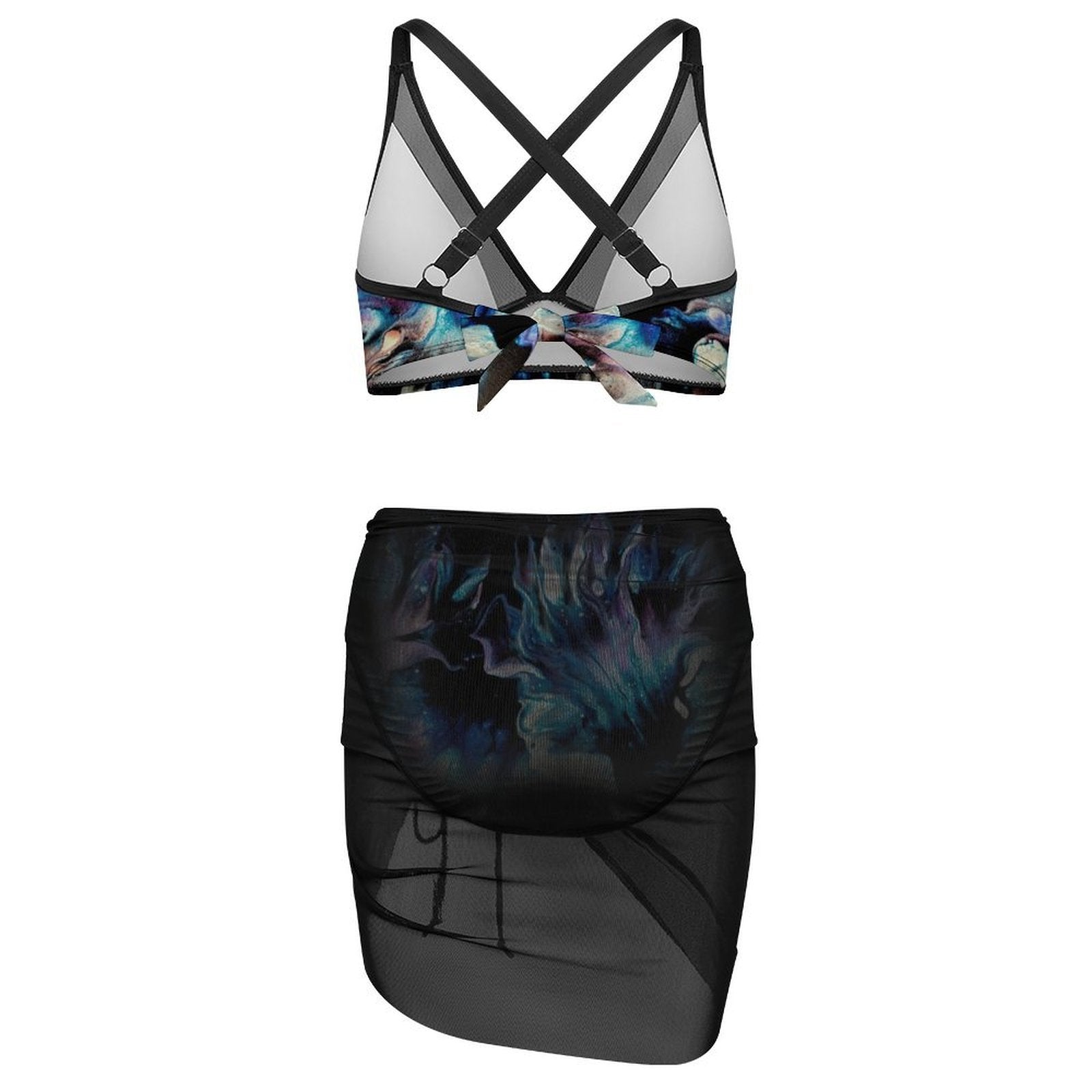 Teal Delight - Design Women's Mesh Drawstring Skirt and Swimsuit Set