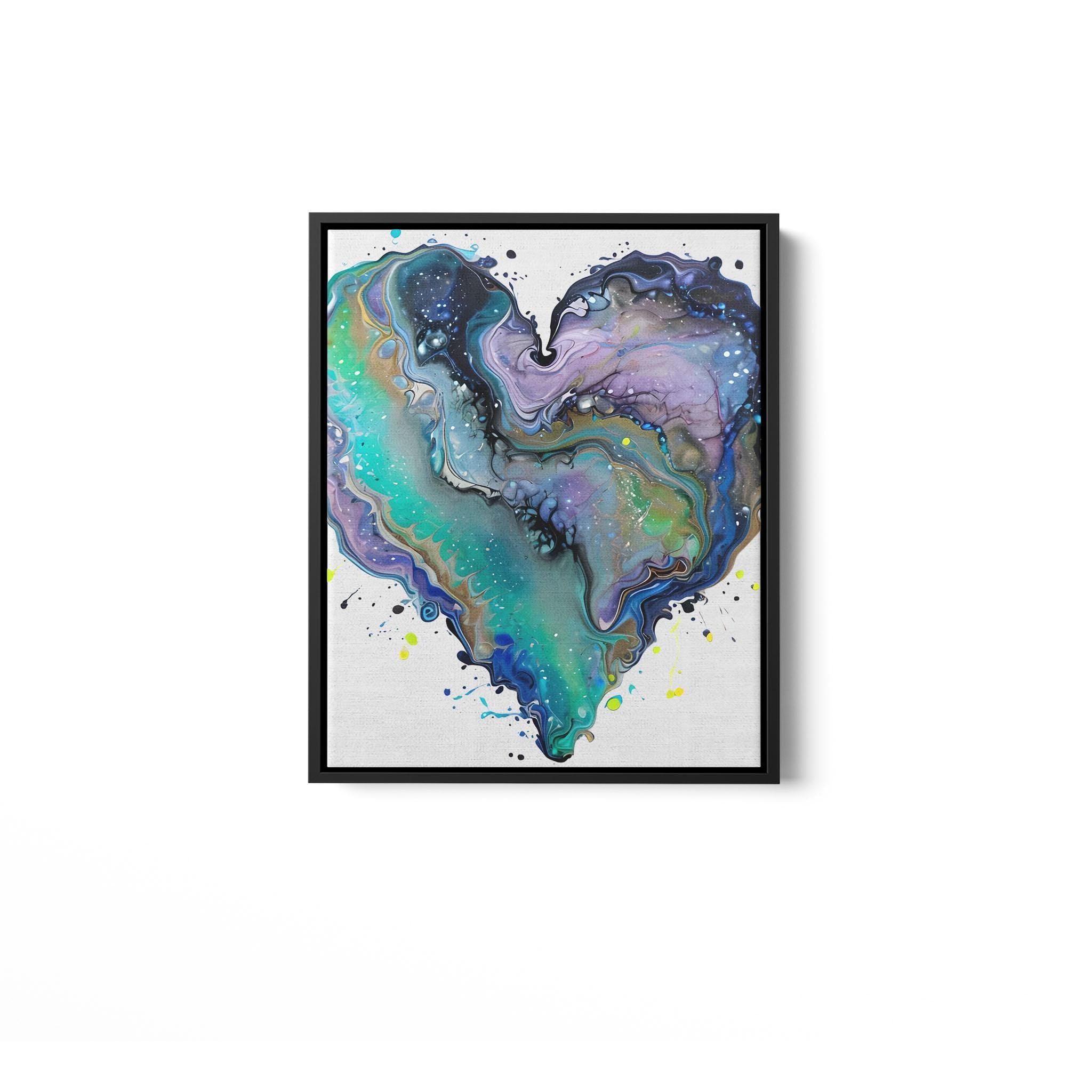 Fluid Art Heart (1) - Framed Matte Canvas