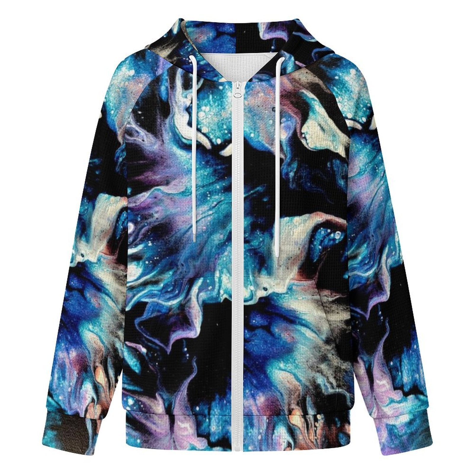 Teal Delight - Women's Full-zip Hoodie with Drawstring