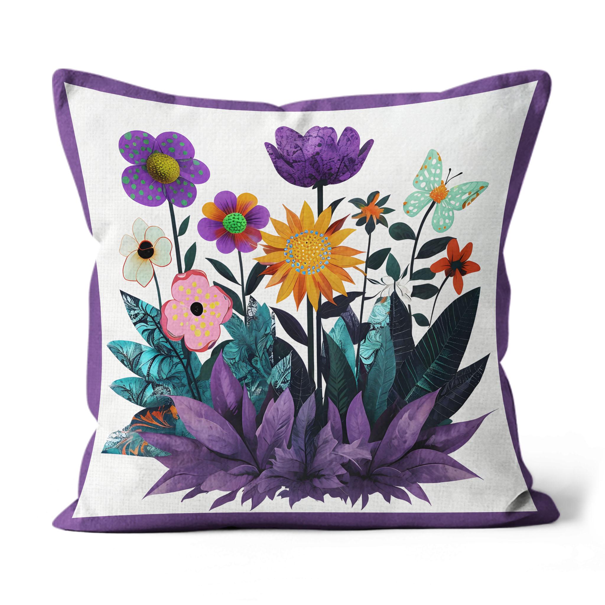 Abstract Purple Garden - Linen Throw Pillow
