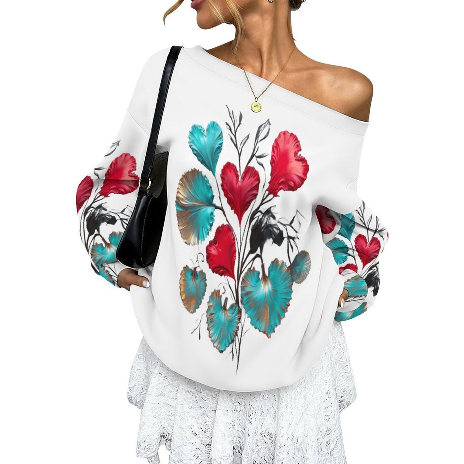 Hearts Grow Fonder Women's Off-shoulder Long Sleeve Sweatshirt