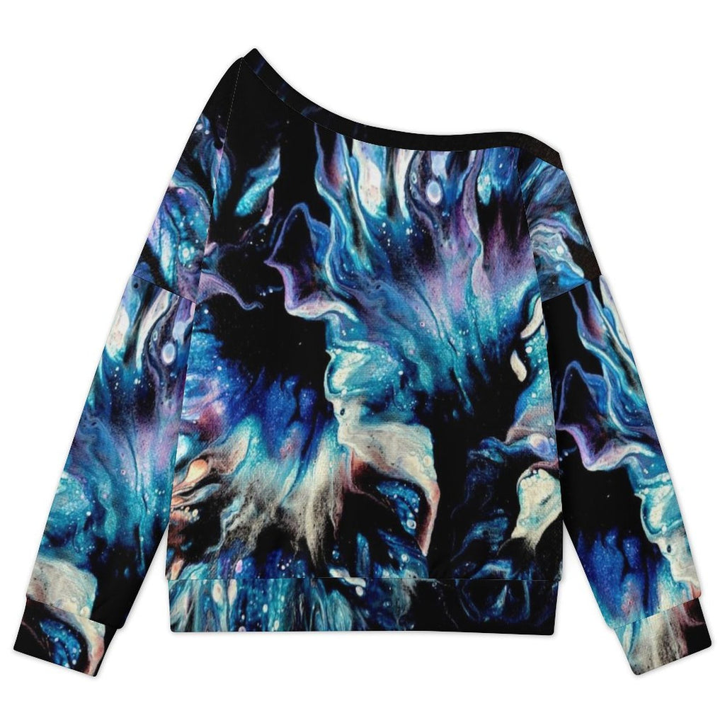 Teal Delight Women's Off-shoulder Long Sleeve Sweatshirt