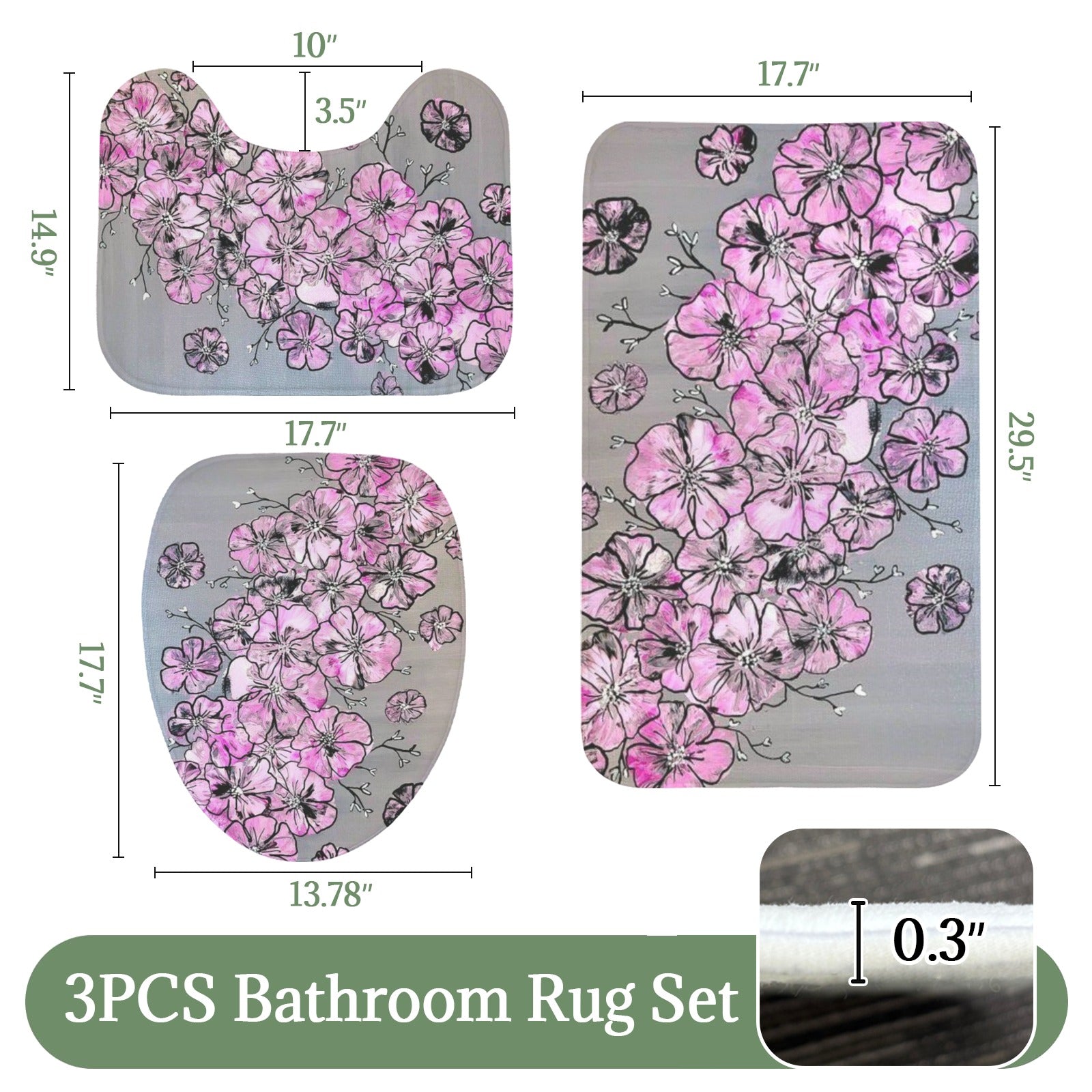 Garden of Hope 3-Piece Bathroom Rug Set