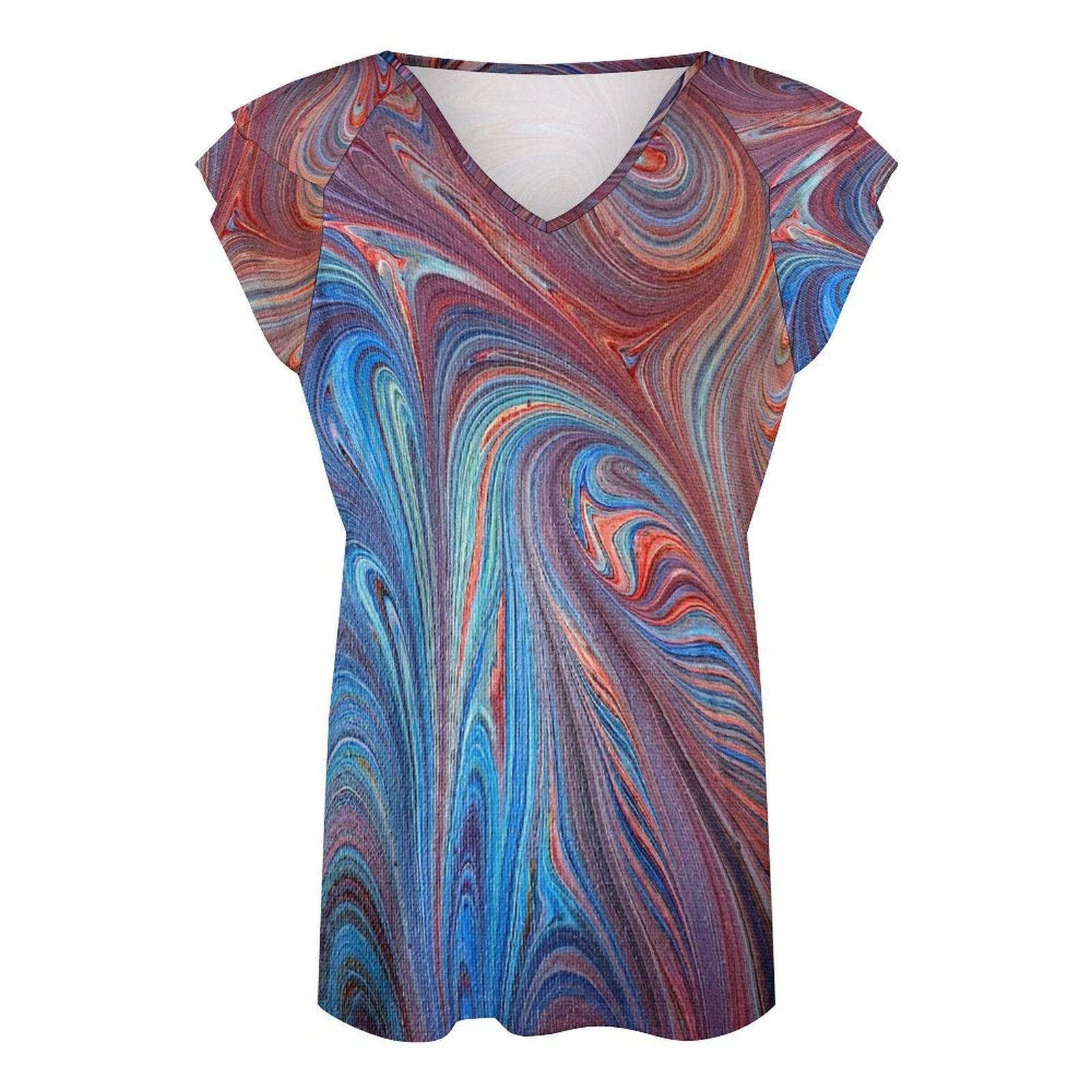 Superhero Women's Ruffle Sleeve V-Neck T-Shirt