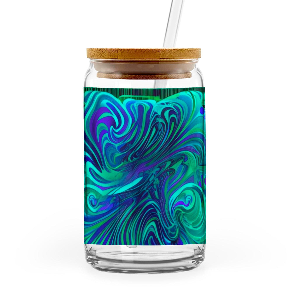 Dreamy Spirals - 16oz Glass Can with Bamboo Lid & Straw