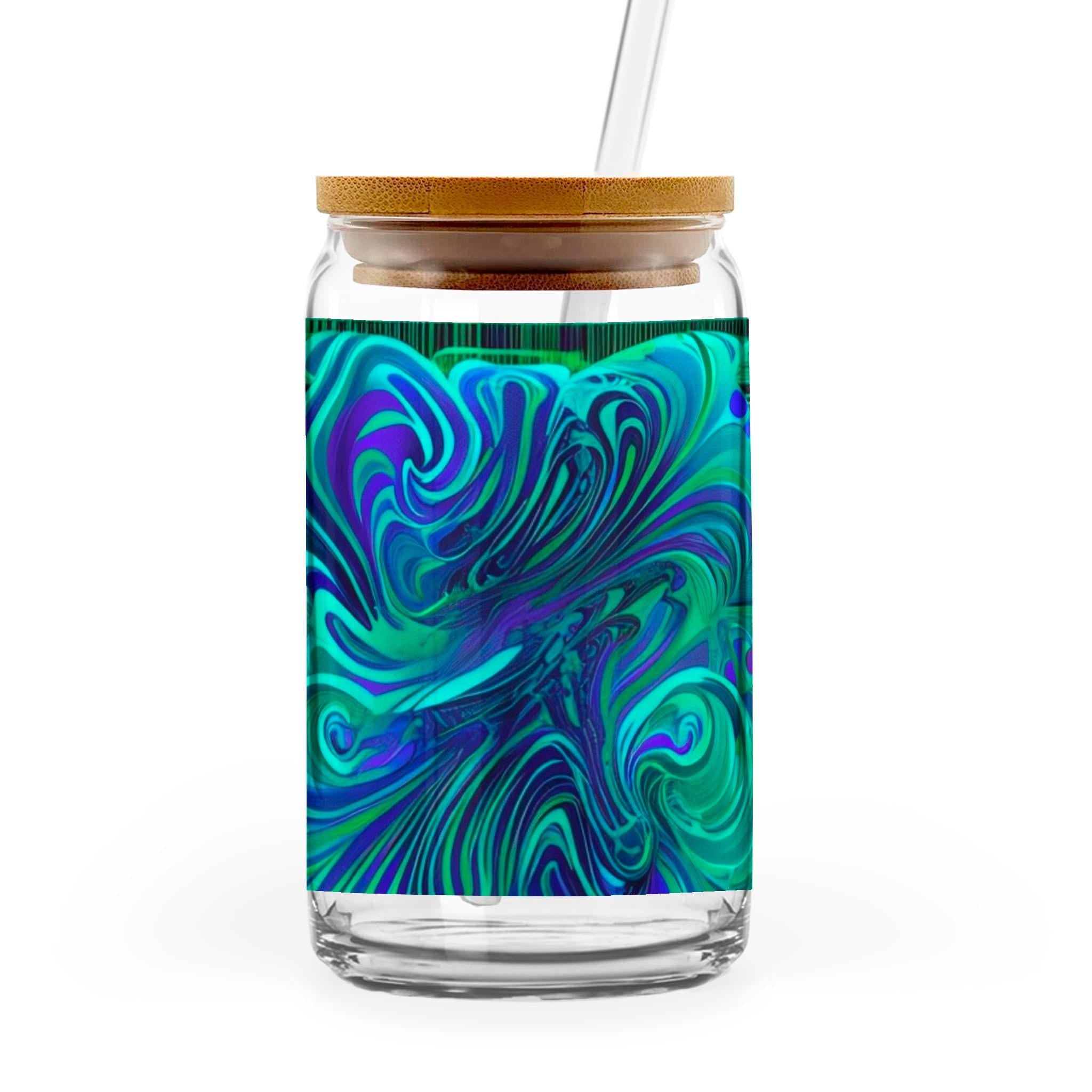 Dreamy Spirals - 16oz Glass Can with Bamboo Lid & Straw