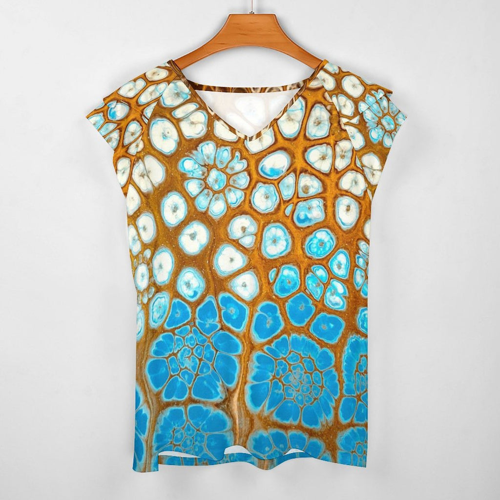 Maui Vibes Women's Ruffle Sleeve V-Neck T-Shirt