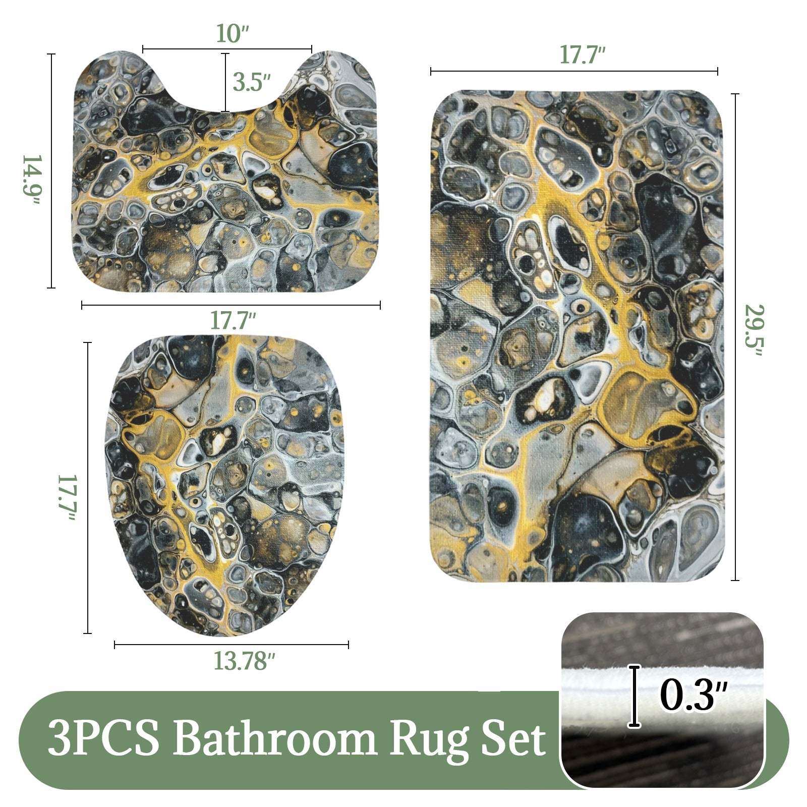 Stone Art 3-Piece Bathroom Rug Set