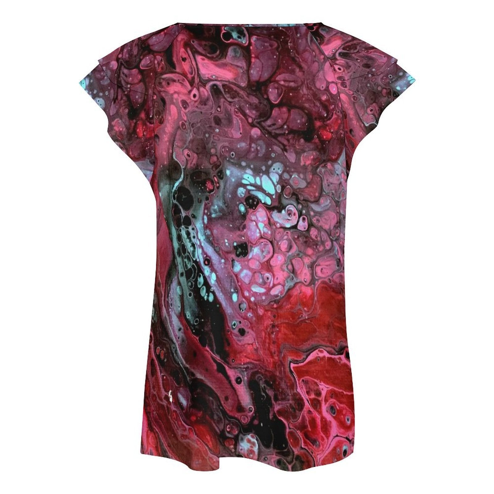 Deep Magenta Women's Ruffle Sleeve V-Neck T-Shirt