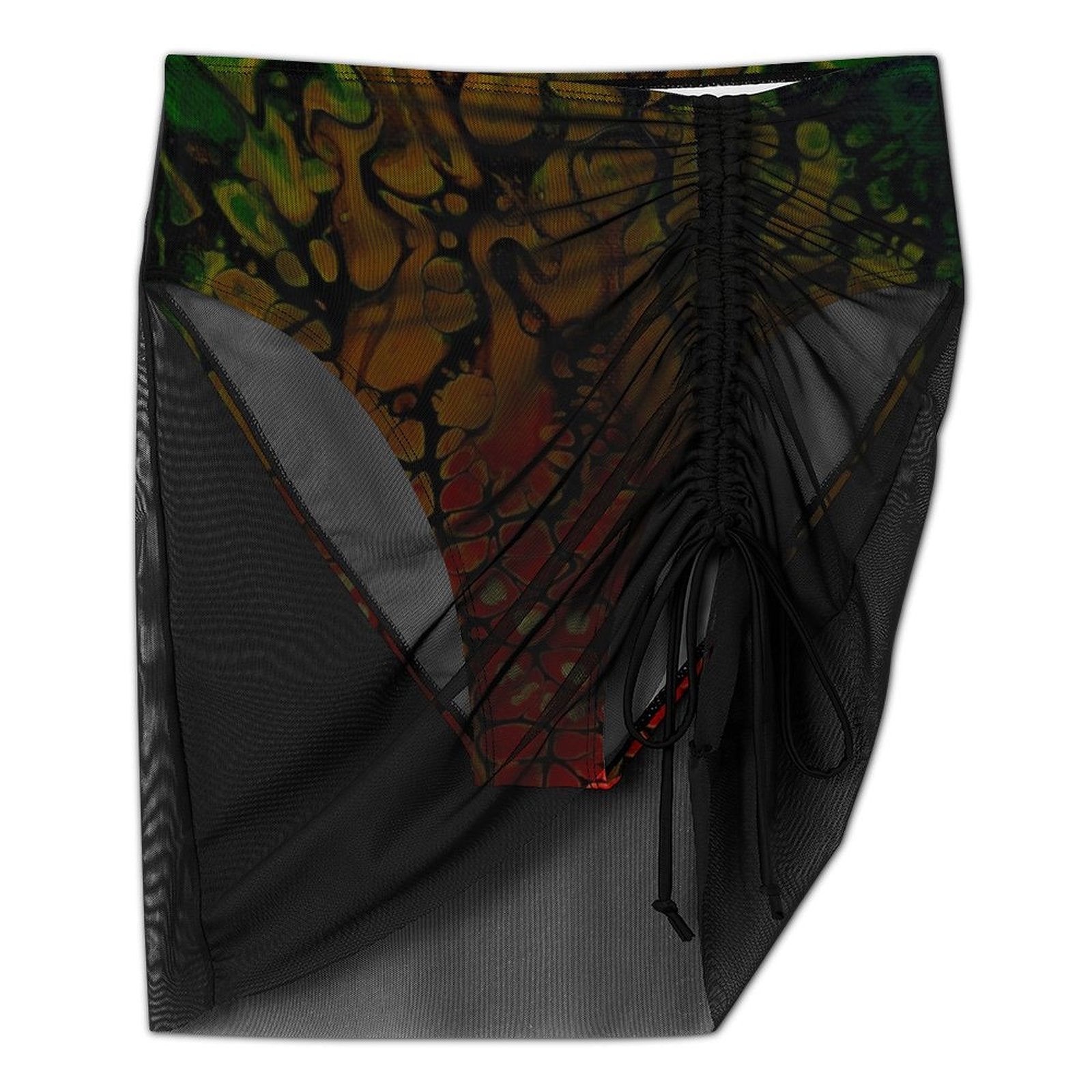 Fire - Design Women's Mesh Drawstring Skirt and Swimsuit Set