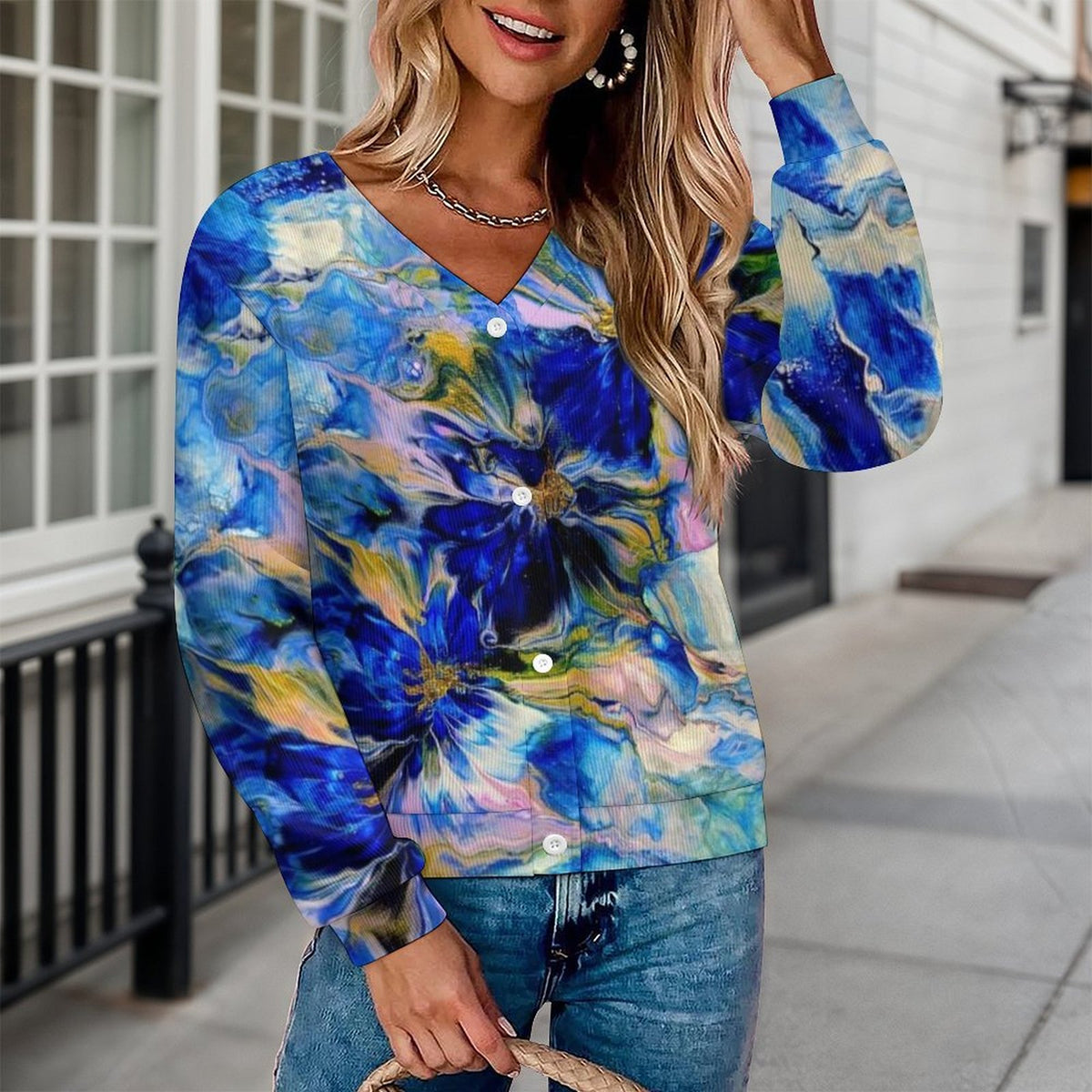Royal Blue Garden - Women's Cardigan