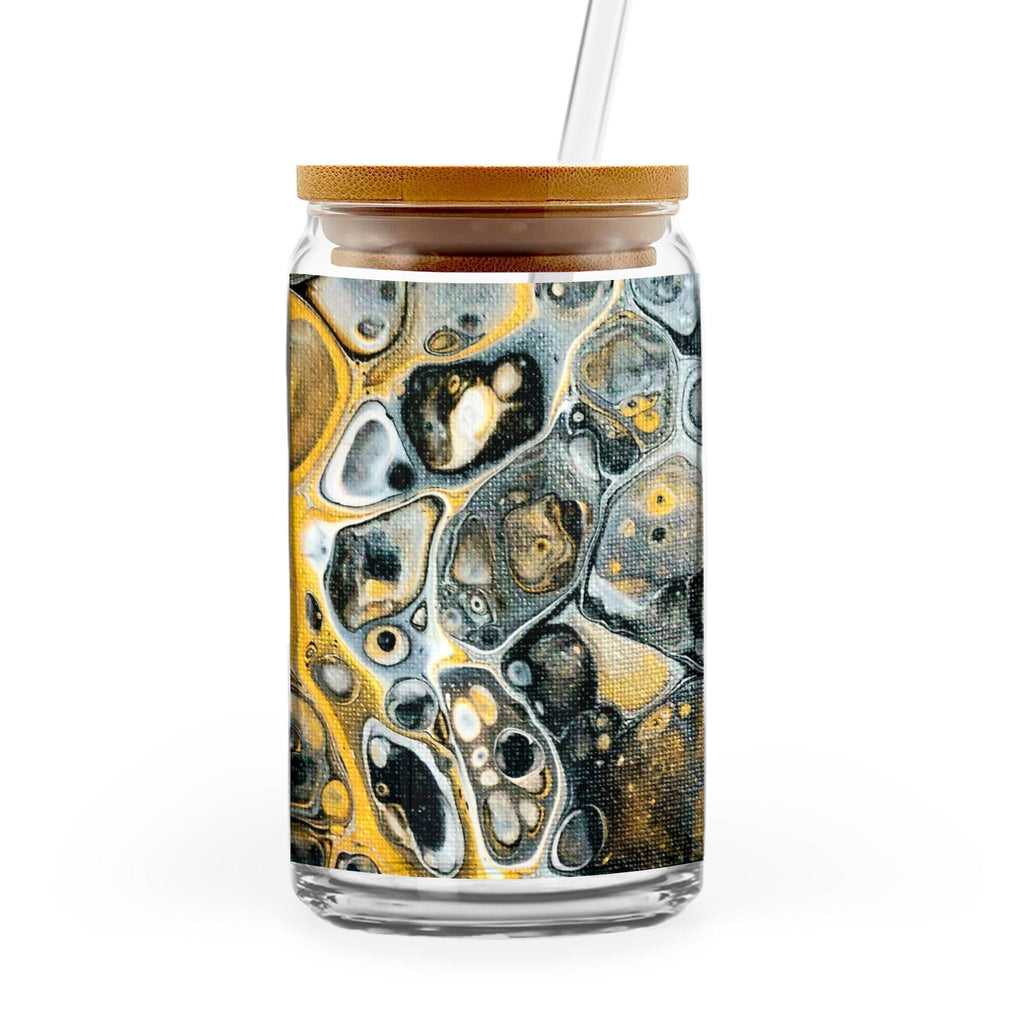 Stone Art - 16oz Glass Can with Bamboo Lid & Straw