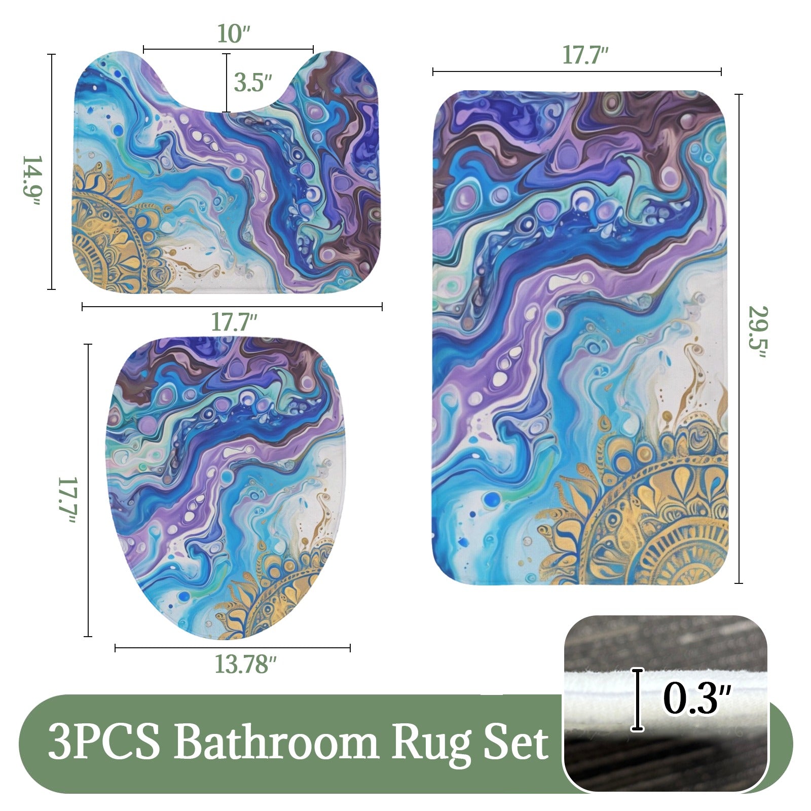 Mandala Sun 3-Piece Bathroom Rug Set